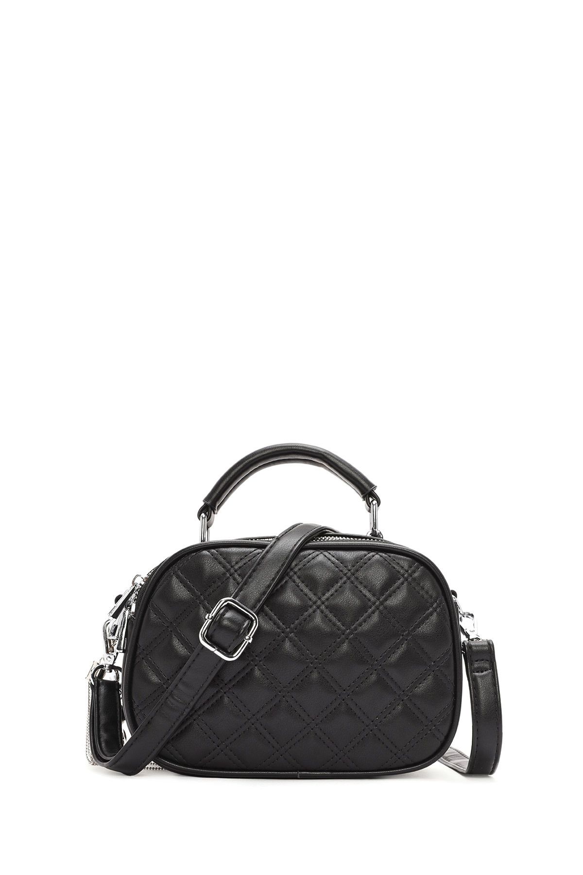 Derimod-Women's Black Long Strap Quilted Patterned Crossbody Bag 24Wbd2648Kp 1