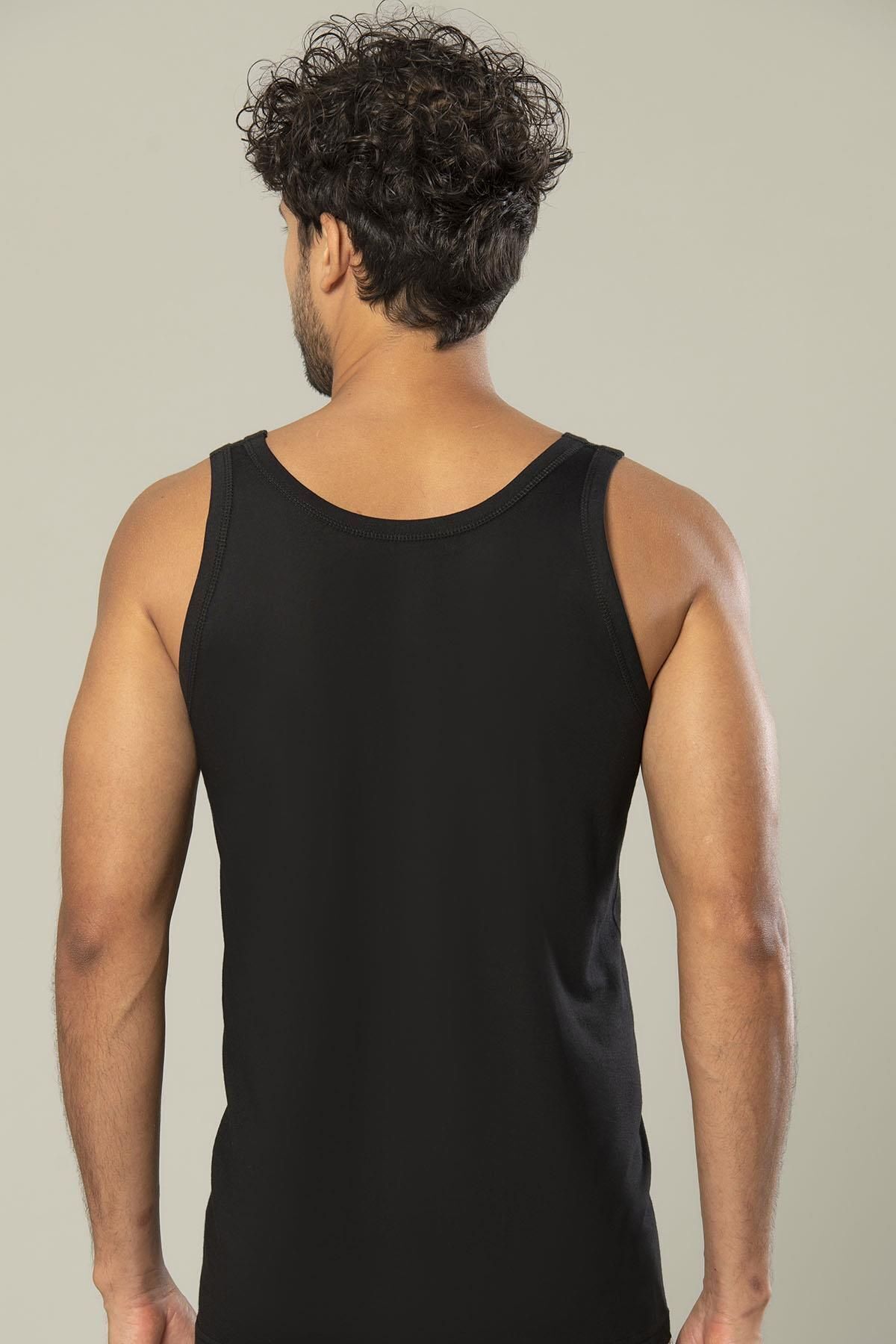 ERDEM İÇ GİYİM-Weweus 3-Piece Black Super Thin Men's Natural Bamboo Tank Top 11143 3