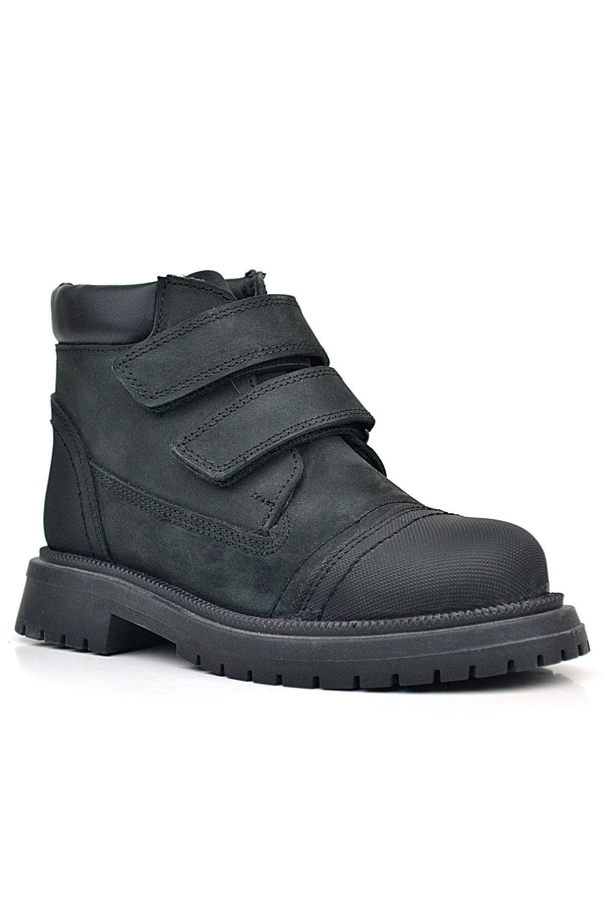 Rakerplus-Genuine Leather Black Nubuck Velcro Boys' Boots 1