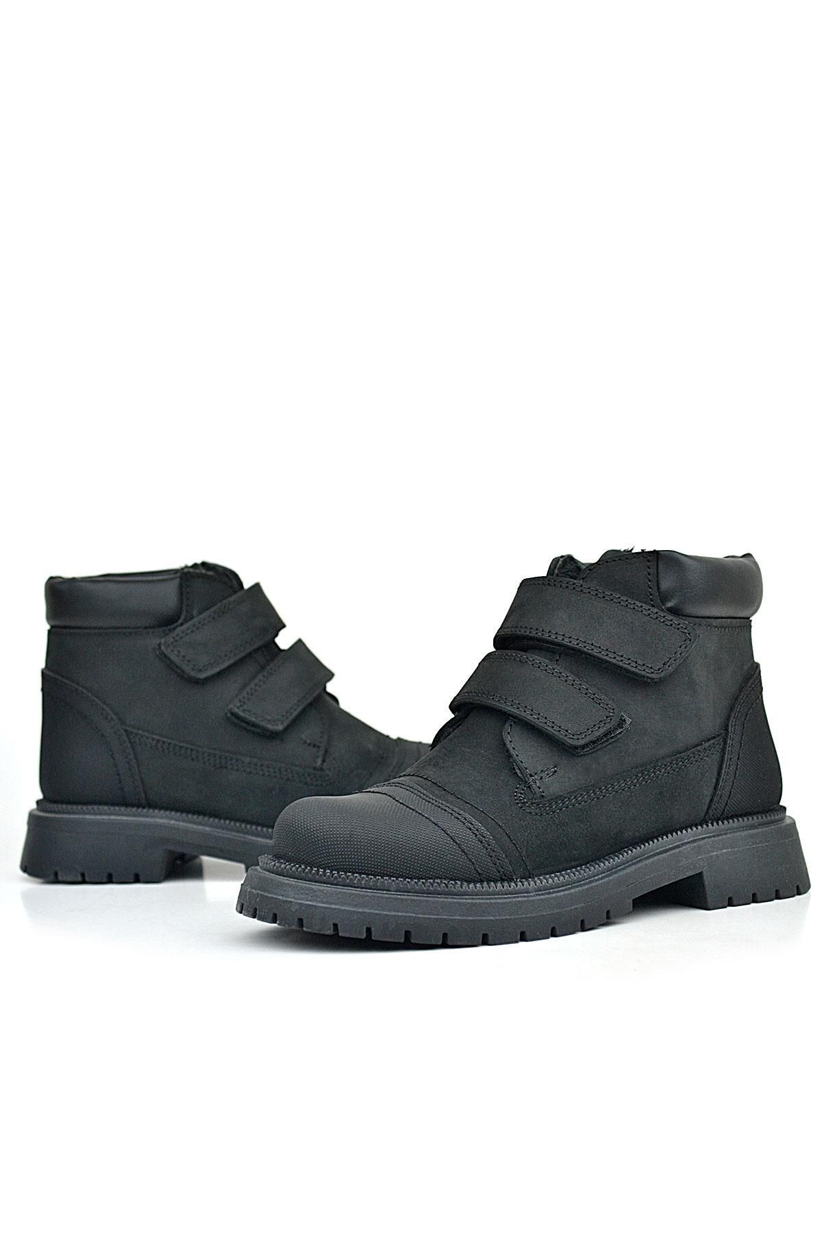 Rakerplus-Genuine Leather Black Nubuck Velcro Boys' Boots 7