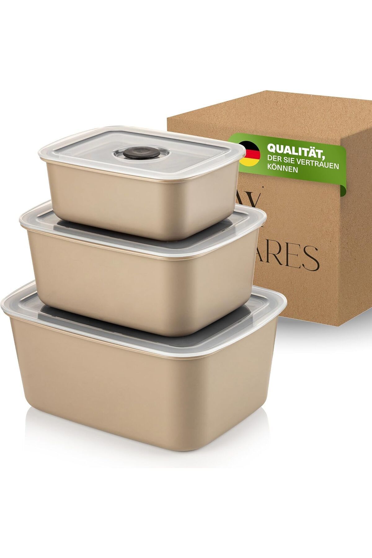 Viwares-Vakuumdosen 3er Set Beige - Luftdicht, Frischhaltend & Stapelbar 1