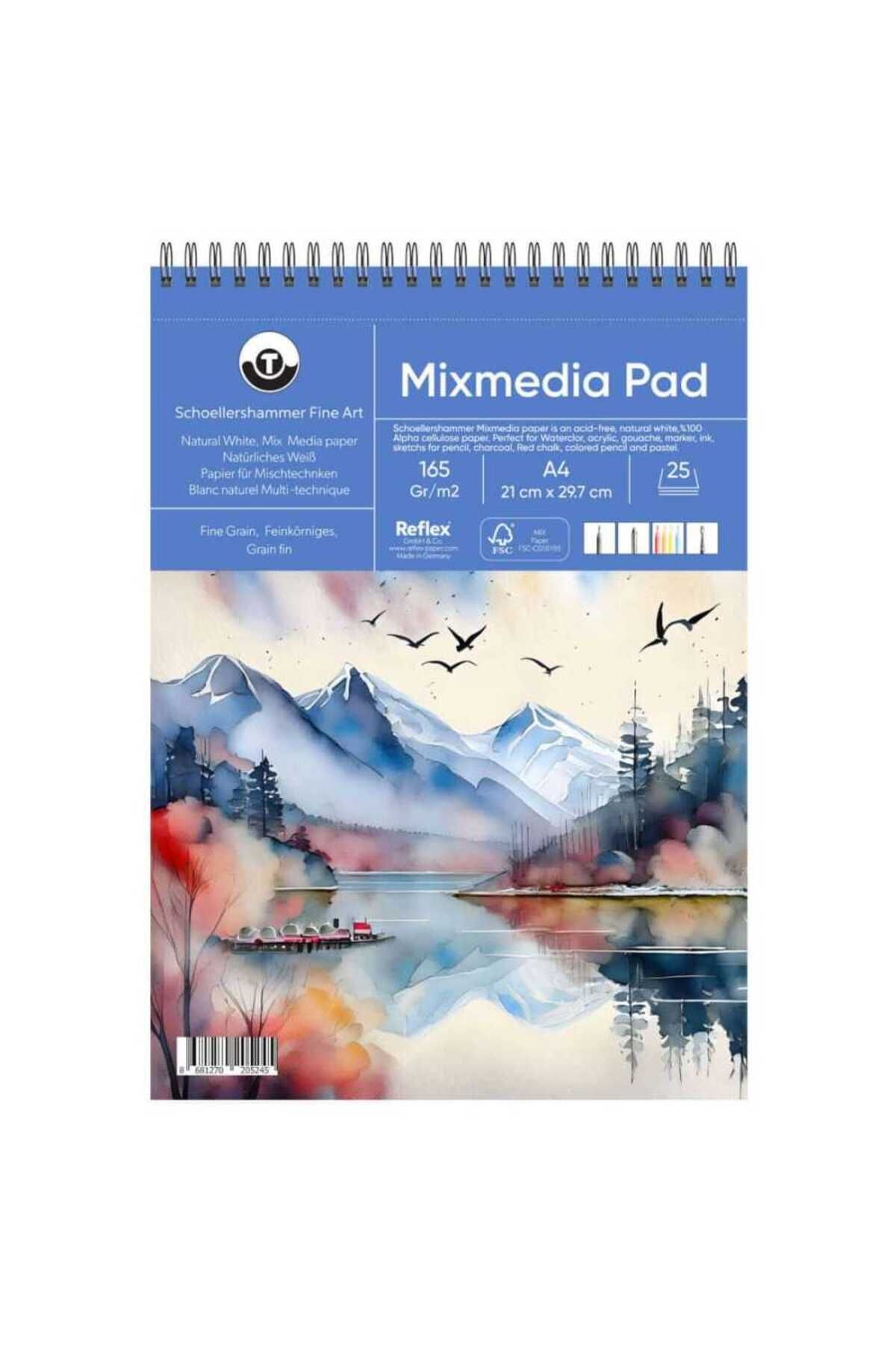 Schoellershammer-Mix Media Pad Multi-Purpose Sketch Drawing Notebook 165 Gr. A4 25 Sheets 1