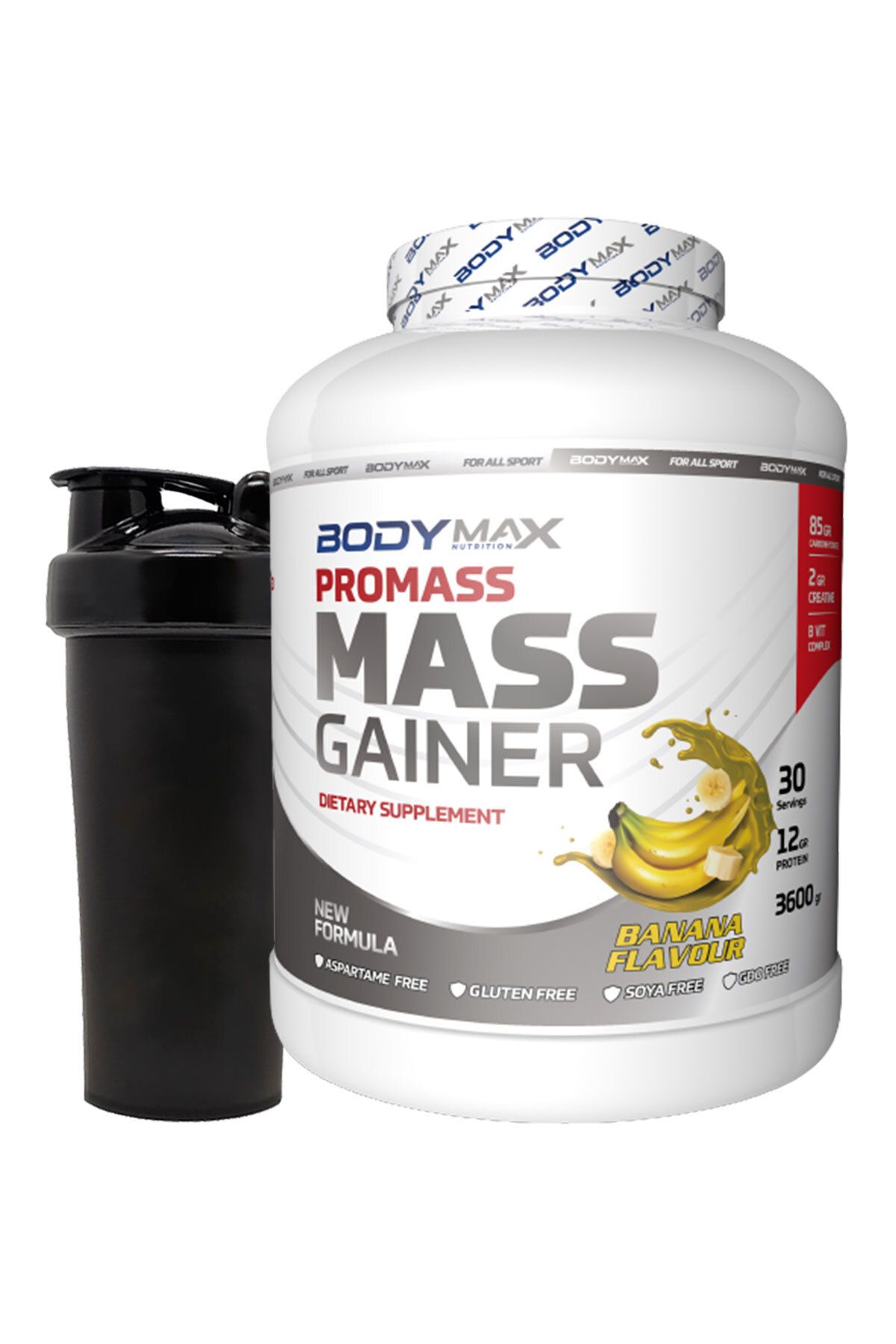 BODYMAX Promass Mass Gainer 3600gr Muz Aromalı Karbonhidrat Tozu Gainer Kilo Almaya Yardımcı Kilo Hacim