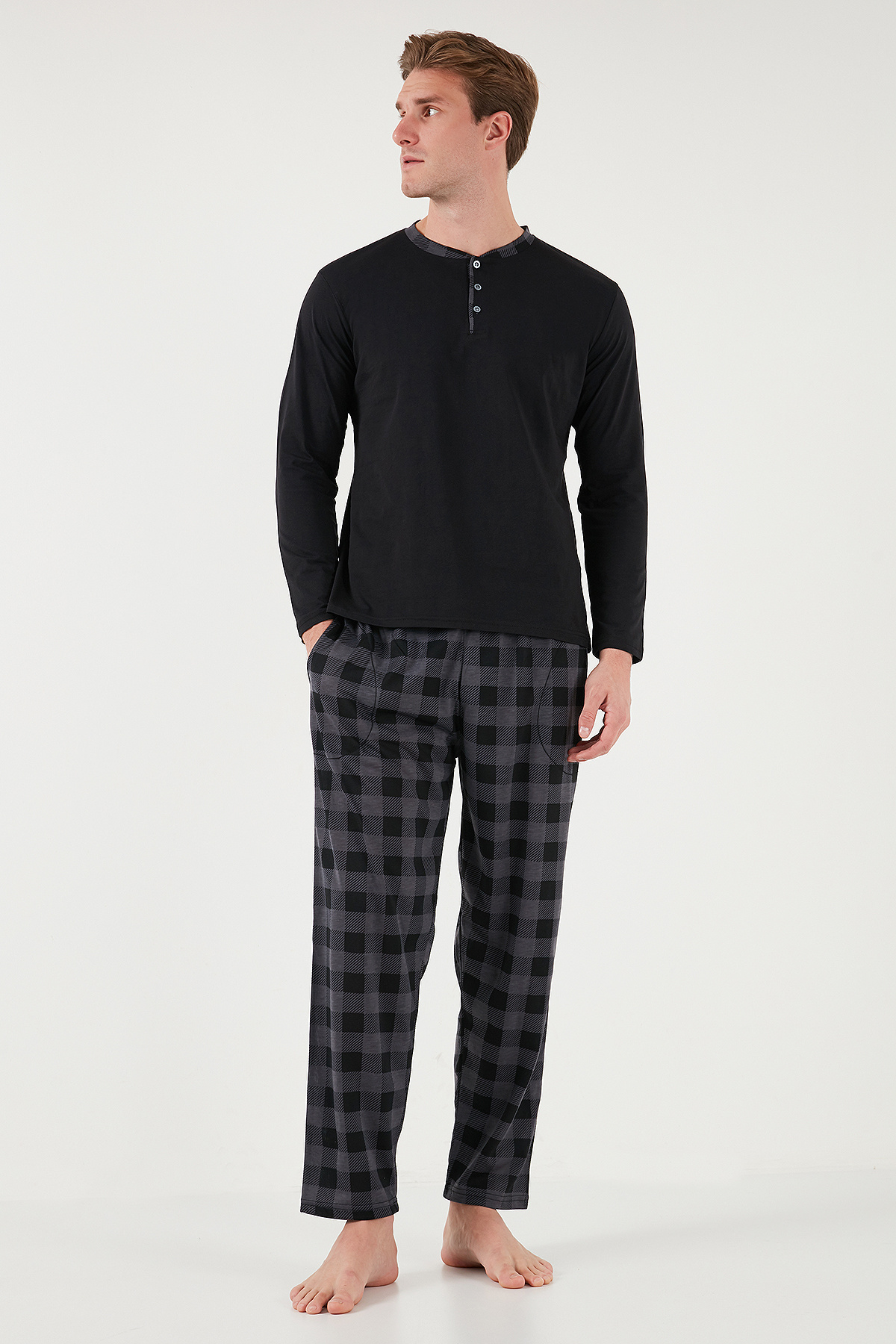 Buratti Ekoseli Pamuklu Regular Fit Uzun Kollu Pijama Takımı Erkek Pijama Takımı 60961005 görsel 2