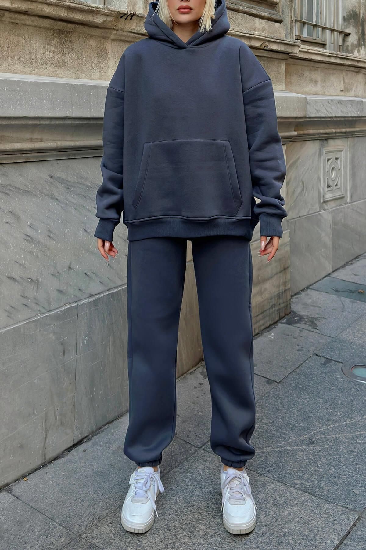 Swist-Damen-Trainingsanzug-Set – Smoked Felpa Kapuzen-Sweatshirt und Kapuzen-Trainingsanzug 4
