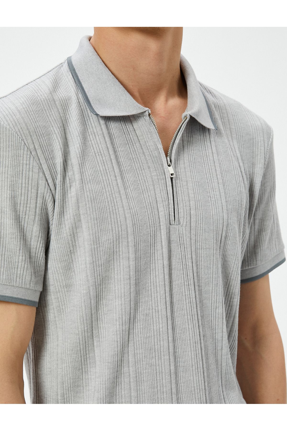 تی شرت یقه پولو خاکستری مردانه POLO YAKA T SLIM FIT Koton