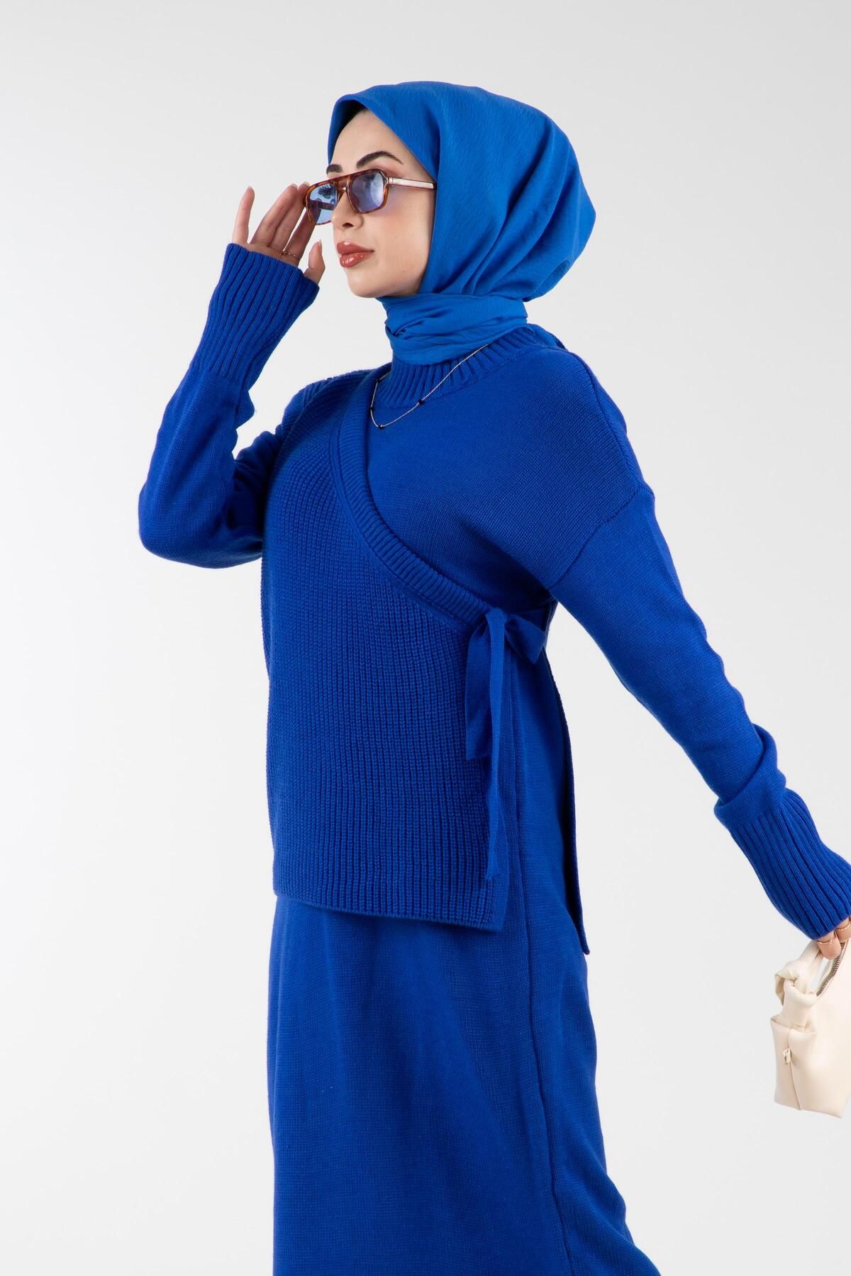 پیراهن آبی زنانه حجاب رنگ اورجینال Sevitli