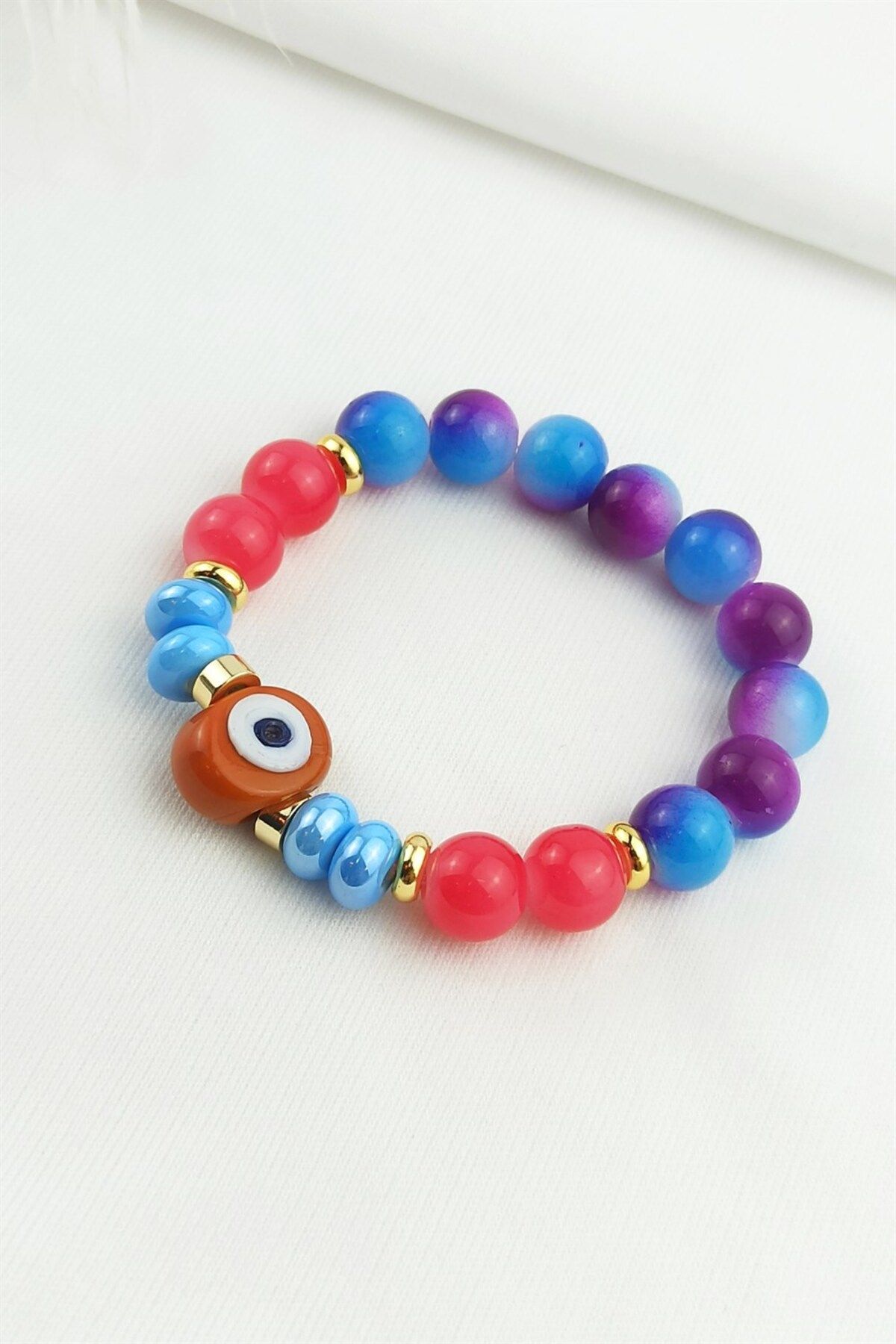 Çlk Accessories-Purple Beaded Fish Line Evil Eye Bead Bracelet Trbilek70044 2