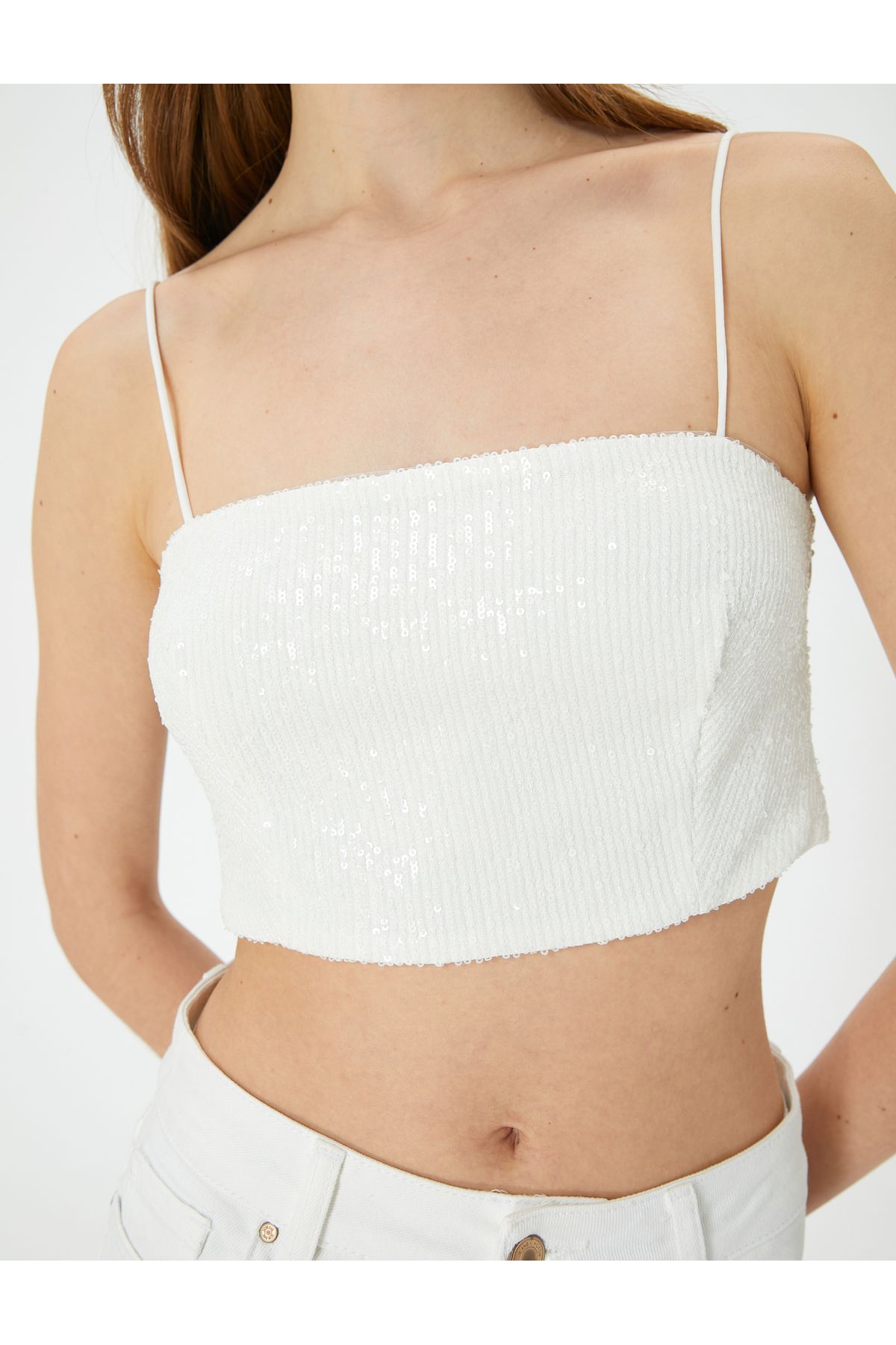 Koton-Abendkleid mit Pailletten und Trägern, Top-Crop, schmale Passform 5