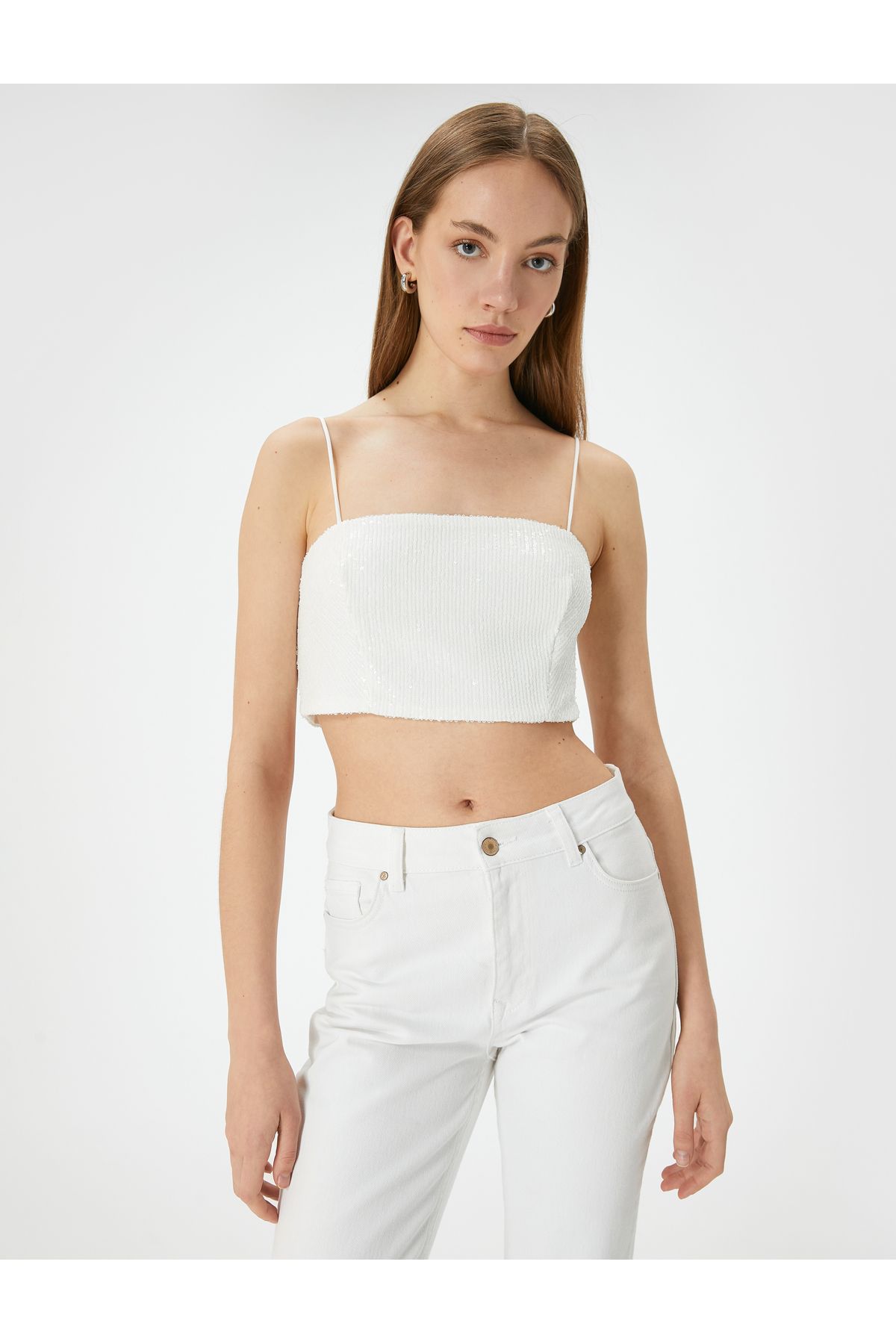 Koton-Abendkleid mit Pailletten und Trägern, Top-Crop, schmale Passform 3