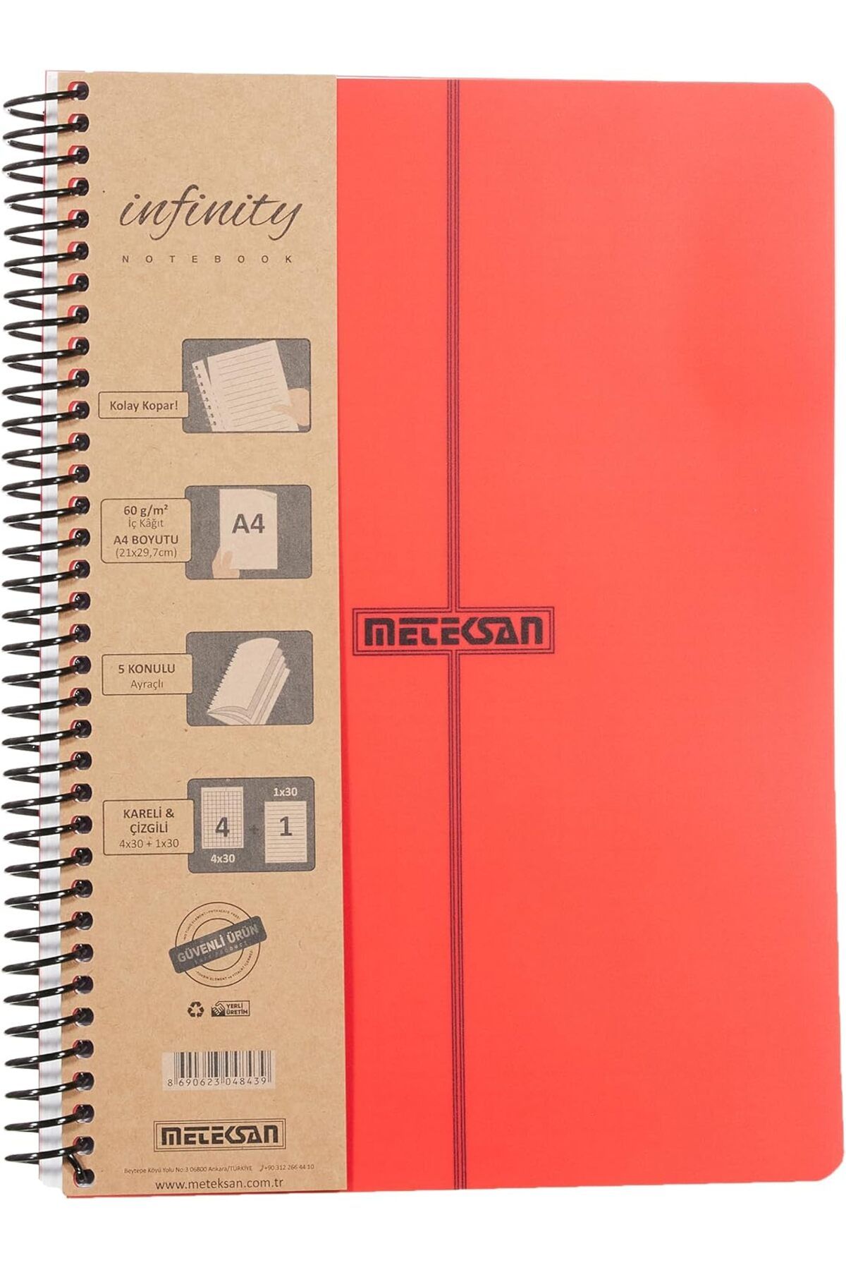 STOREMAX daliashops Infinity Primary Serisi, A4, 5 Konulu (4 Kareli, 1 Çizgili) 150 Yaprak PP Kapaklı Spira