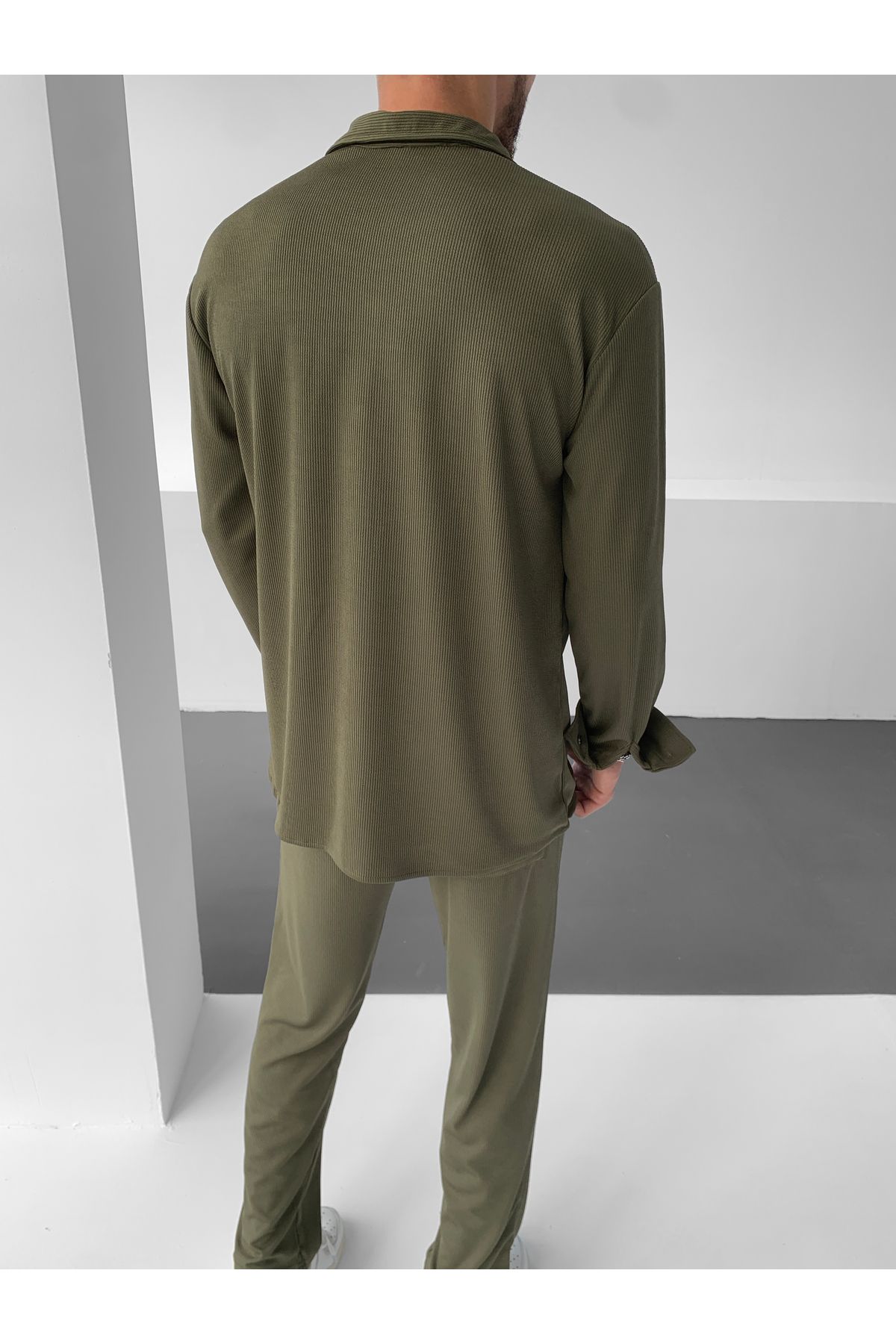 NO1 KONSEPT-Khaki Long Sleeve Relaxed Fit Twisted Corded Set 2