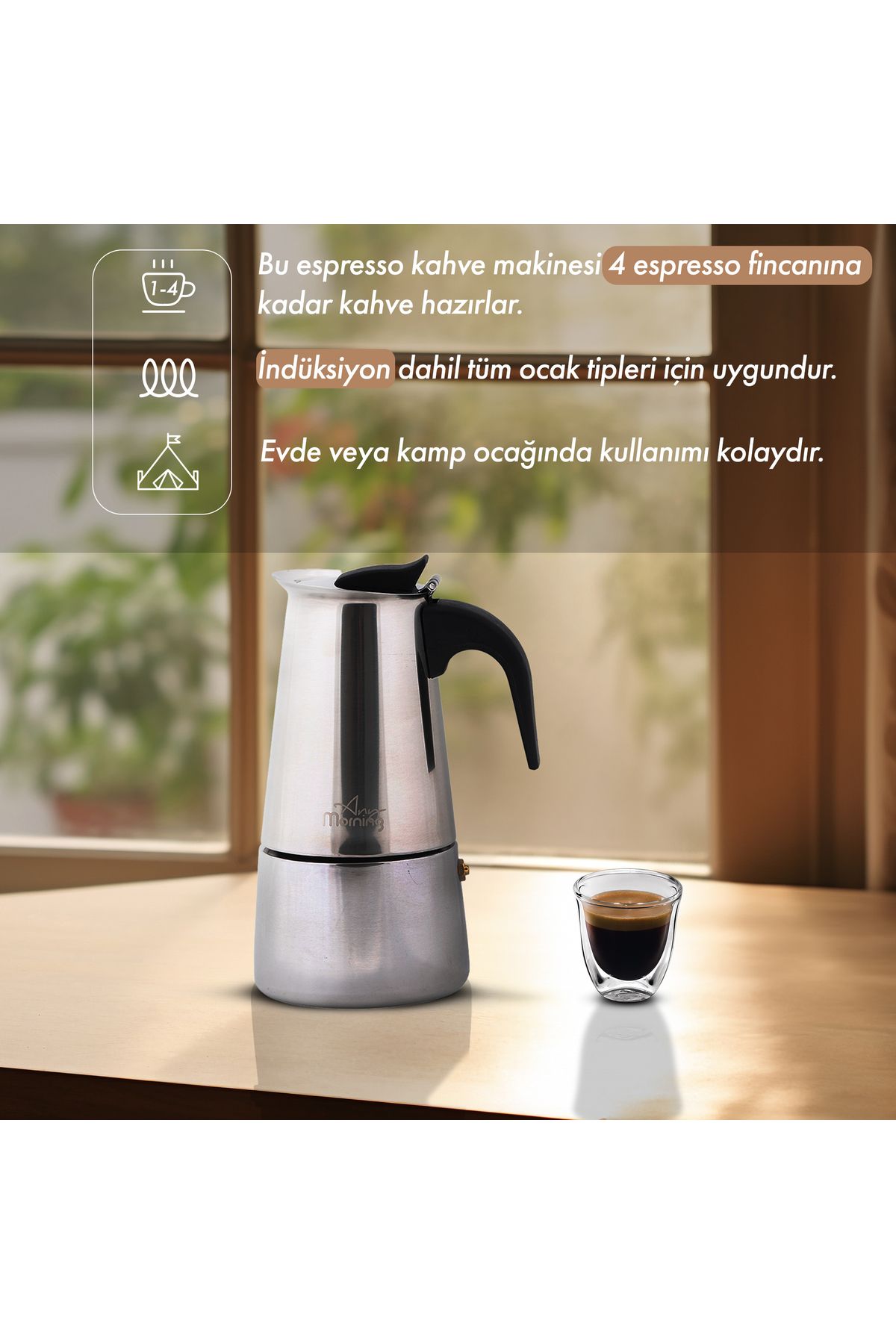 Any Morning-Fe001-4 Espressomaschine aus Edelstahl - 200 ml Induktion 5