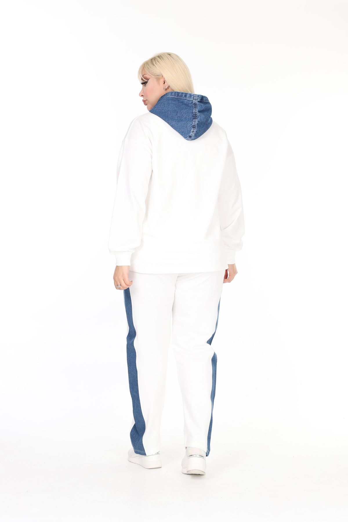 MJORA-Denim Detailed Knitted Cotton Fabric Top and Bottom Set 4