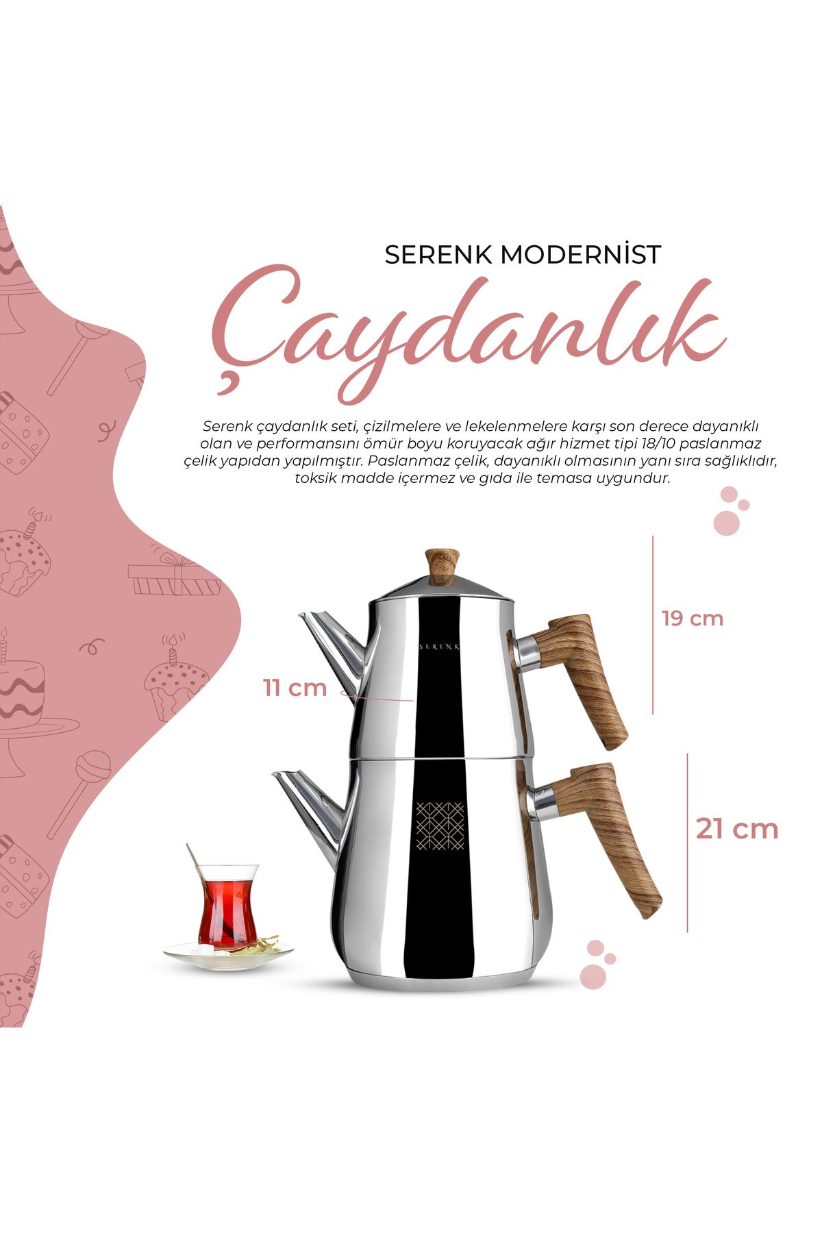 Serenk-Definiție Türkisches Teekanne-Set, Caydanlik, Brauner Griff 8