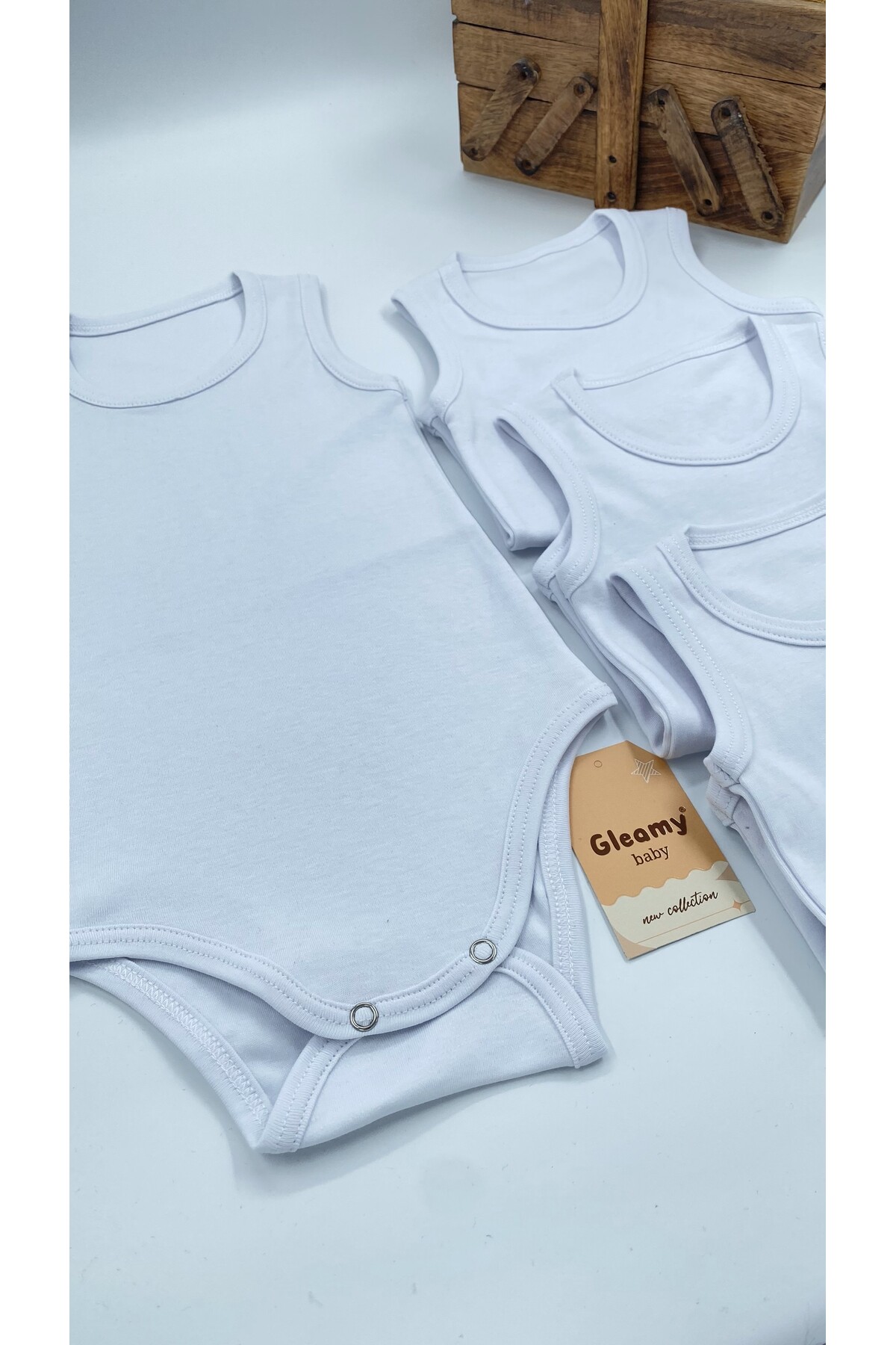 Gleamy Bebek Basic Pamuk Penye Zıbın 4'lü Set Bisiklet Yaka Atlet Body badi fotoğrafı 2 (önizleme)