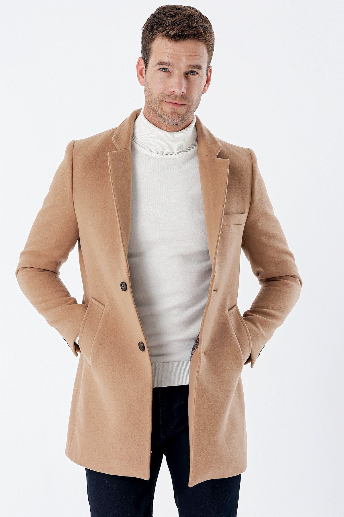 کت مردانه TABA STAMP MONO COLLAR LINER SLIM FIT BARK CUT کلاسیک COAT 1008235171 İmza