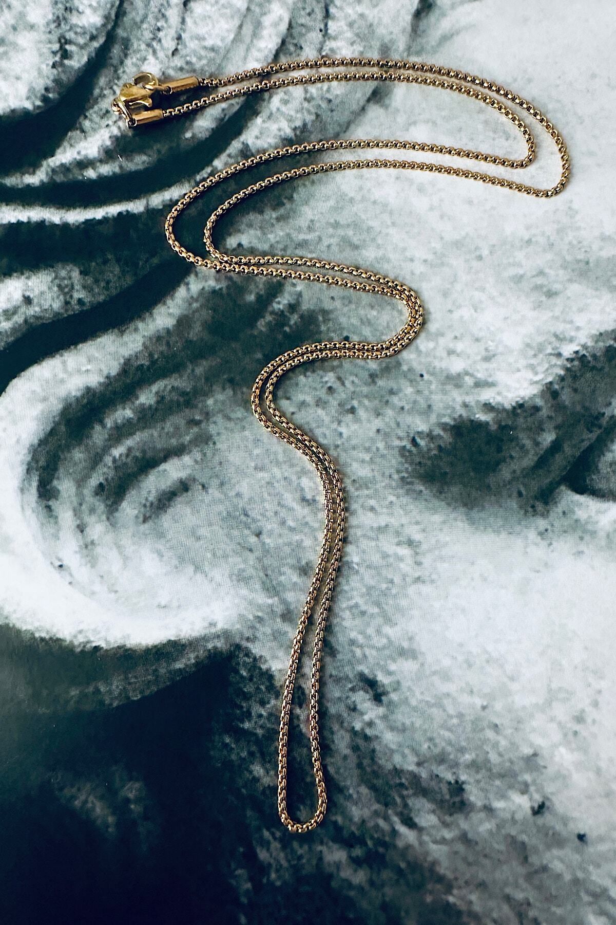 Medusa Accessories-316L Stainless Steel Round Box Chain Necklace Gold Color 1mm Thickness 65cm Length 2