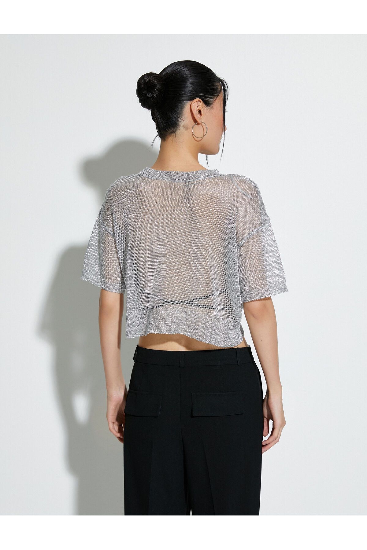 Koton-Metallic Glitter Crop Sweater - Short Sleeve 4