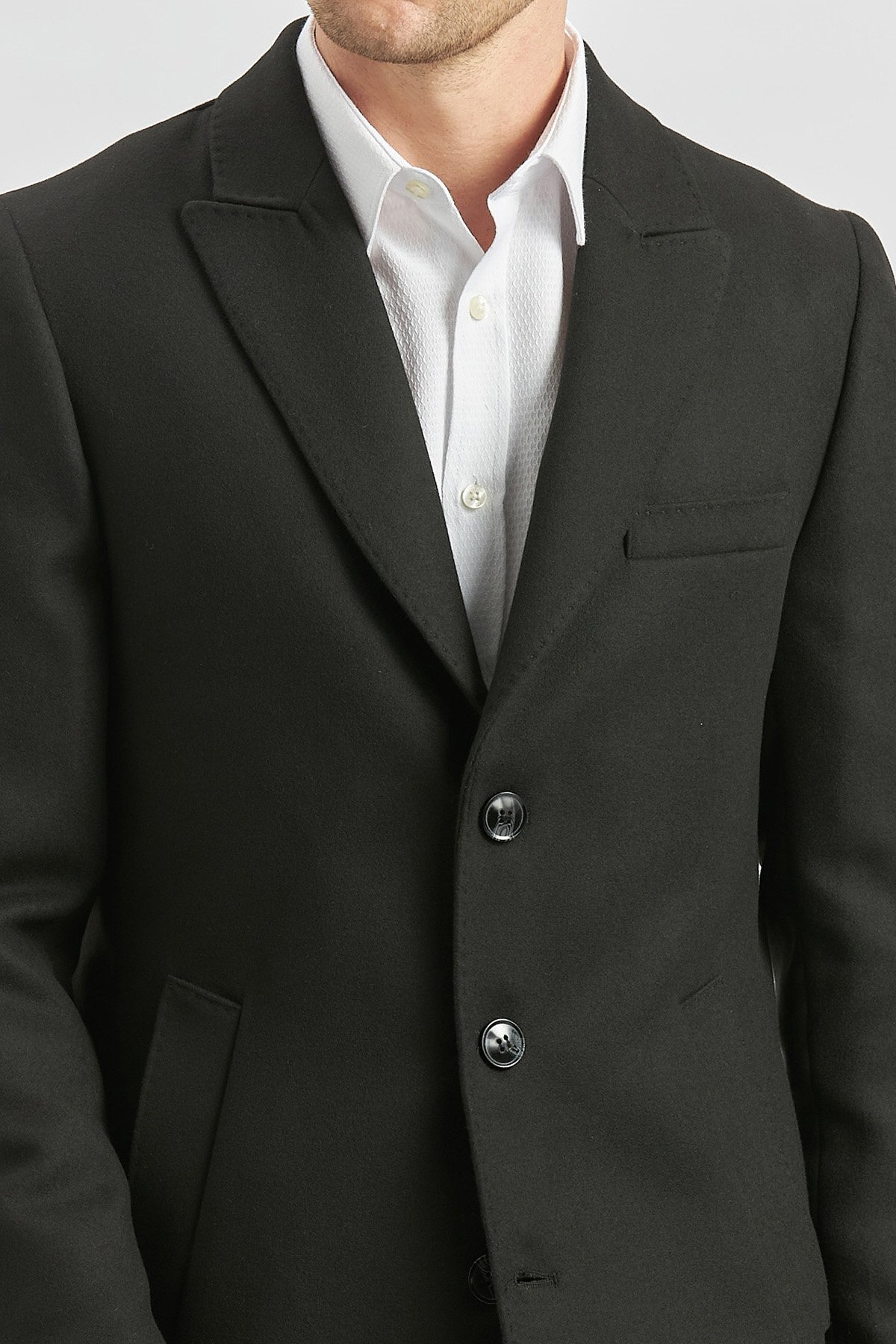 İmza  Siyah Kaşe Kırlangıç Yaka Yırtmaçlı Kapitoneli Astar Comfort Fit Rahat Kesim Palto 1005245157 - Görsel 2