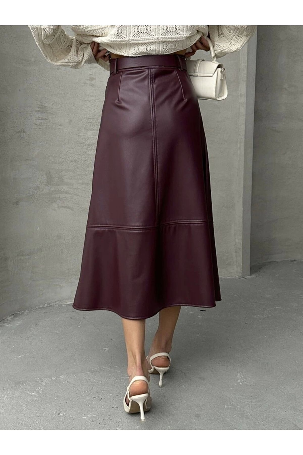 Ece's Favorites Buy One Size Small - Claret Red Faux Leather Midi Skirt