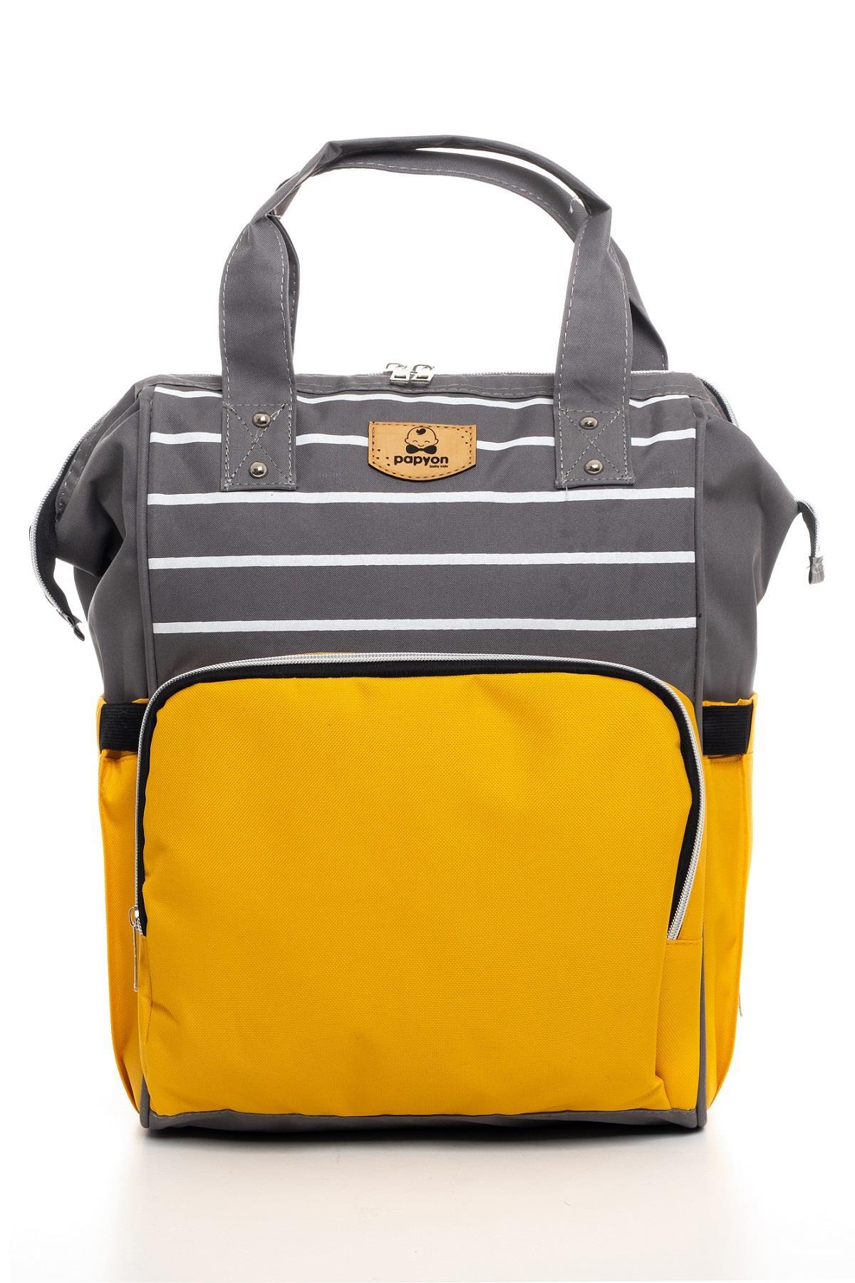 Papyon Baby Kids Çizgili Anne Bebek Bakım Sırt Çantası Biberon Termos Gözlü Puset Askı Aparatlı fotoğrafı 6 (önizleme)