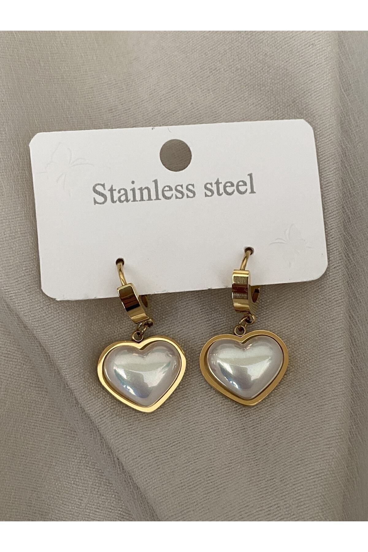 Sepetten Eve-Non-tarnishing Antiallergic Stainless Steel Earrings with Mother-of-Pearl Heart Detail 1
