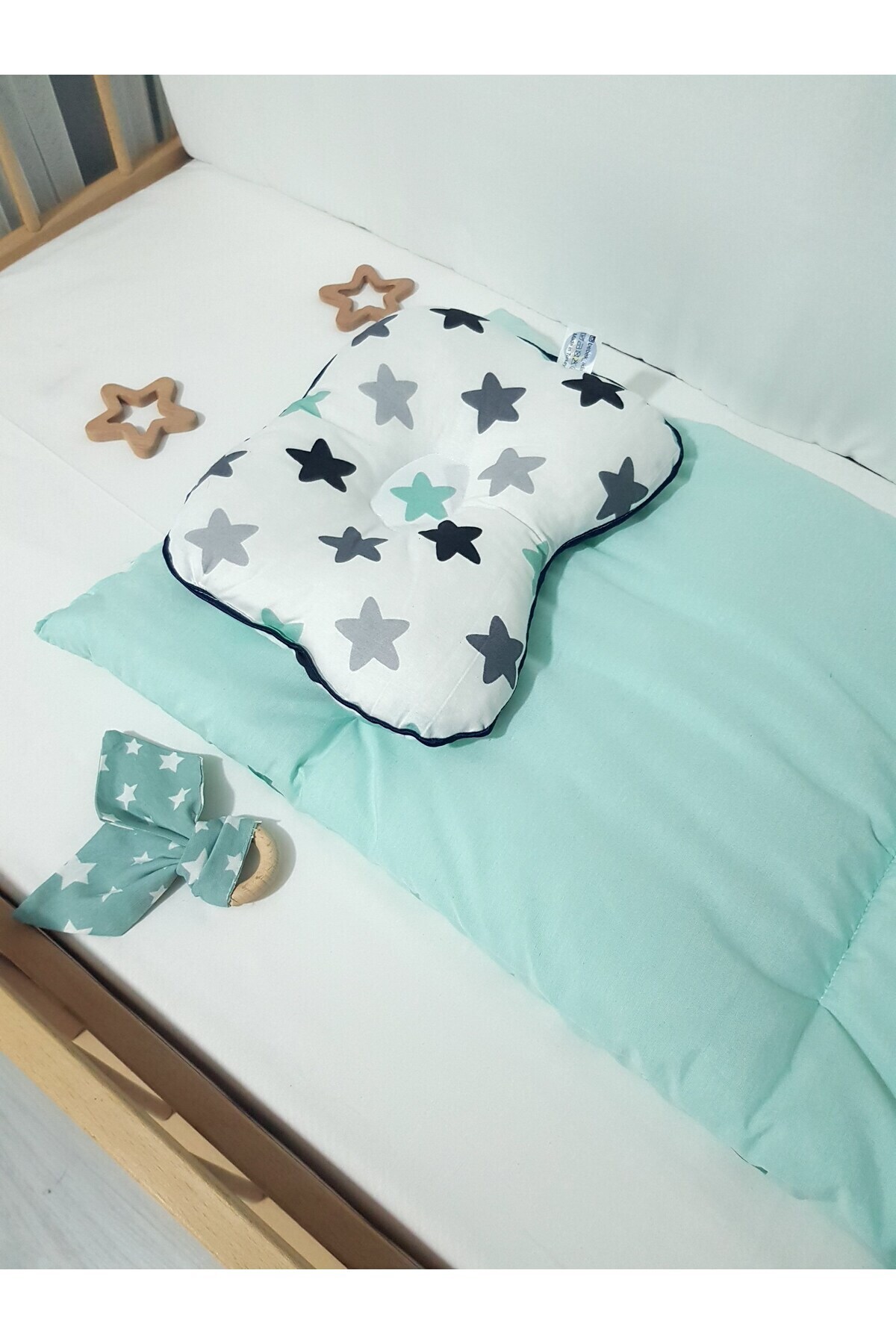 Baby Clime Alt Açma Minderi Çift Taraflı Yeşil Yıldız - Baş Düzeltme Yastığı Ve Diş Kaşıyıcı Hediye! fotoğrafı 4 (önizleme)