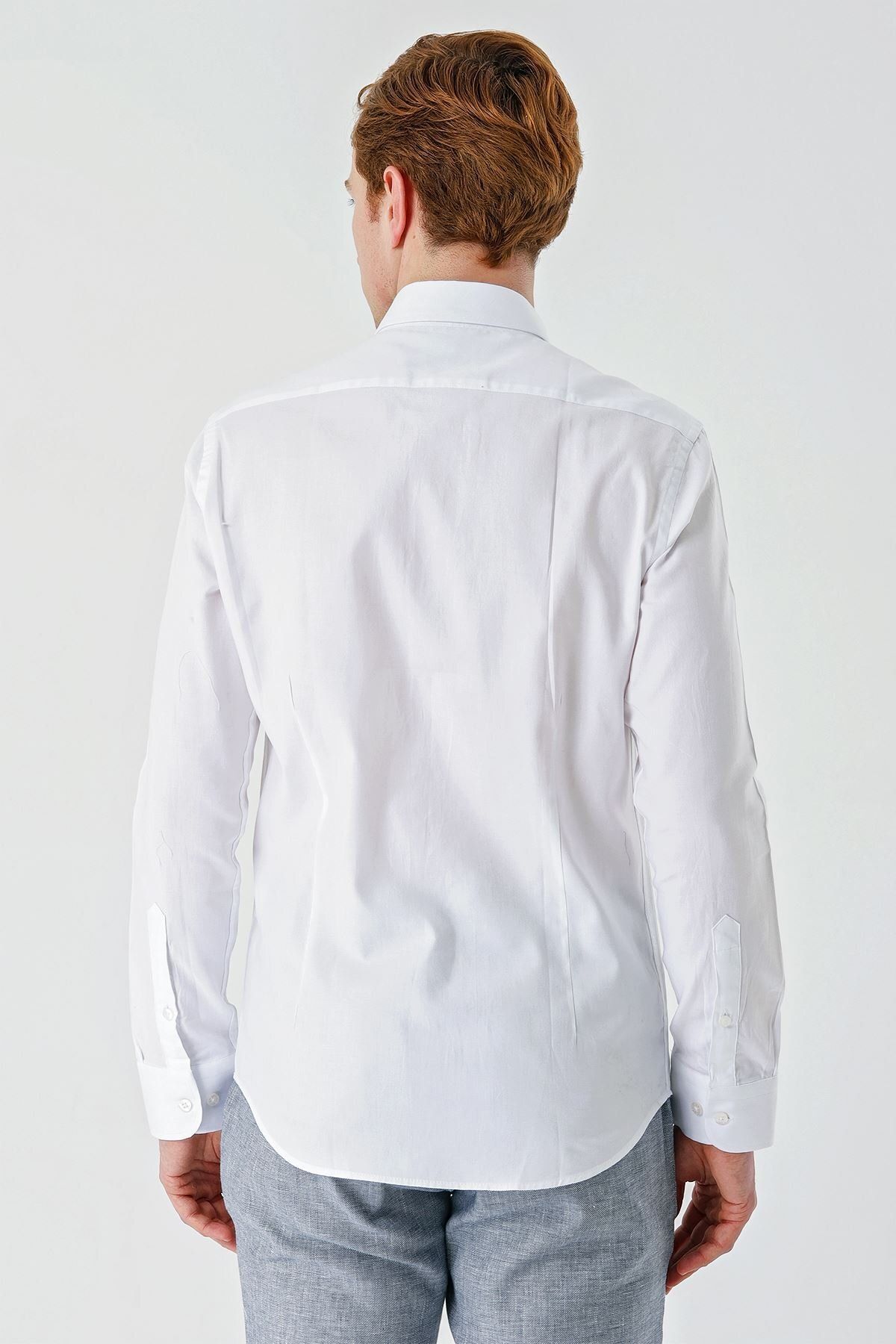 İmza-White Long Sleeve Oxford Pocketless 100% Cotton Classic Slim Fit Slim Fit Shirt1004240188 7