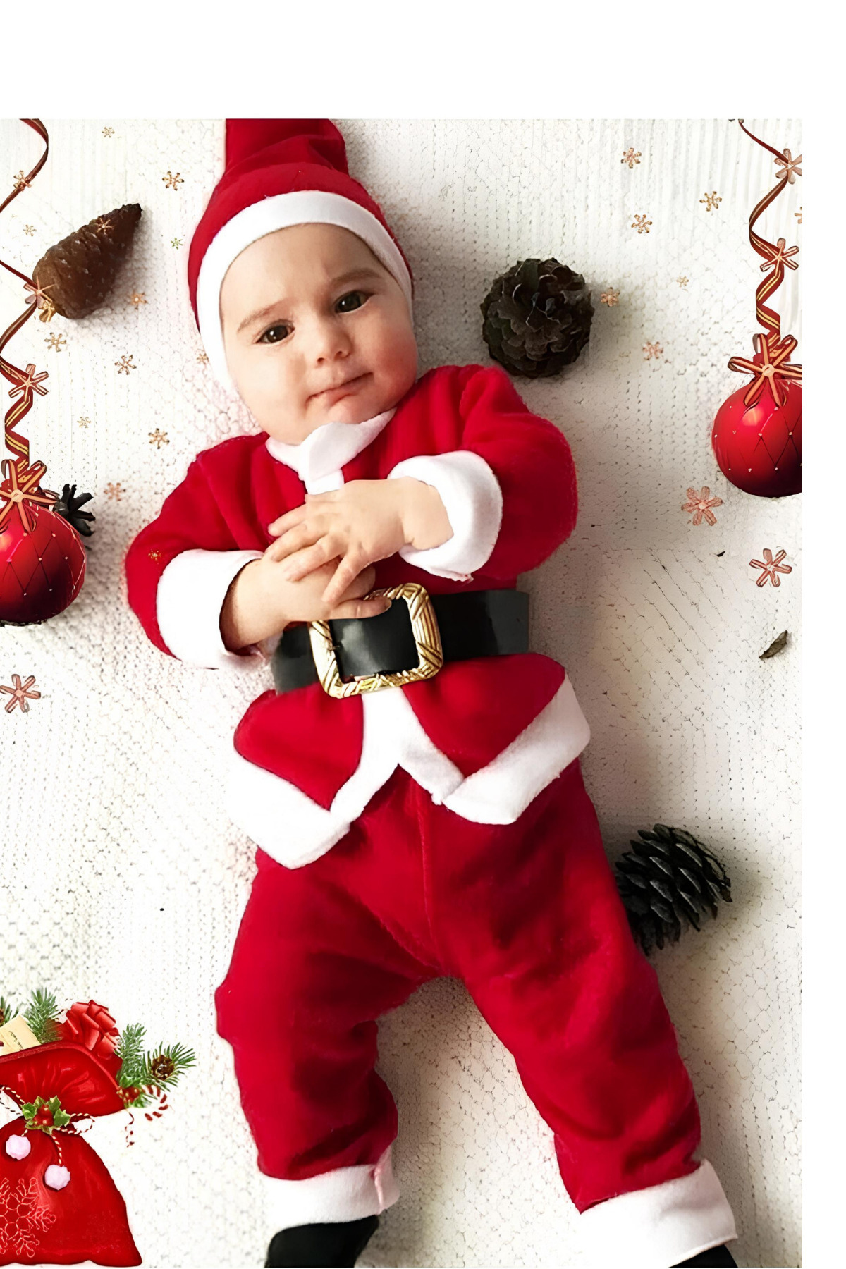 NOVAHAVEN Royaleks Group Erkek Çocuk Noel Baba Yılbaşı Kostümü Şapkalı Kemerli