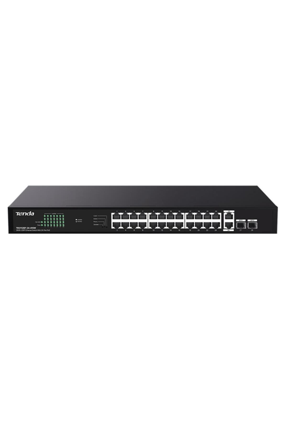 Vobotek Teknoloji Tenda TEG1128P-24-410W 24 Port Poe+ 10-100-1000 2 Port SFP 2 Port Uplink Switch Çelik Kasa