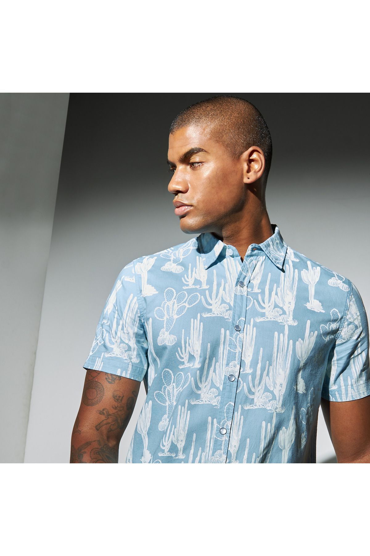 Lee Cooper-All-Over Graphic Print Oxford Shirt with Short Sleeves 2