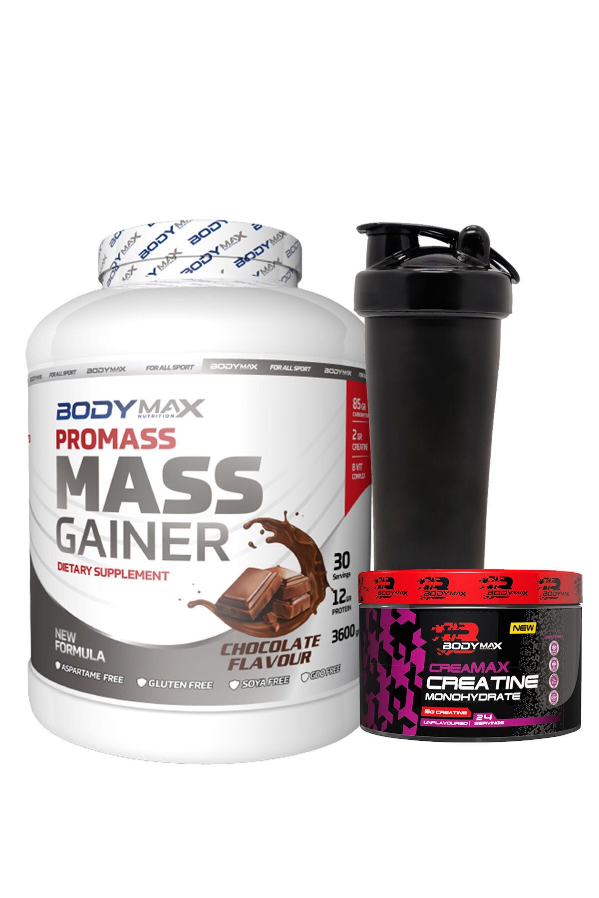 Promass Mass Gainer 3600 Gr Çikolata Aromalı + Creamax Kreatin 120 Gr + Shaker