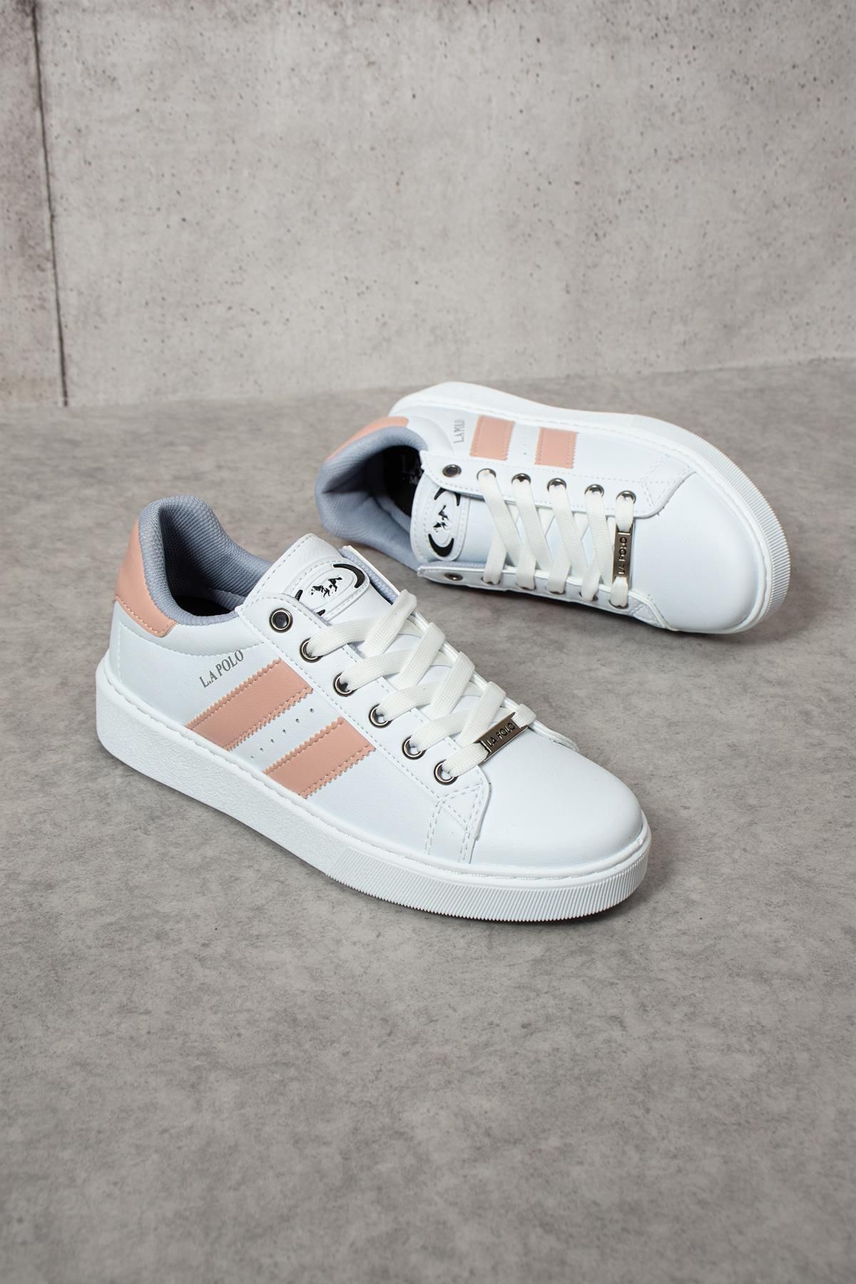 L.A Polo-503 Alb Culoare Pudră Talpă Albă Cu șireturi Pantofi sport casual pentru femei 1