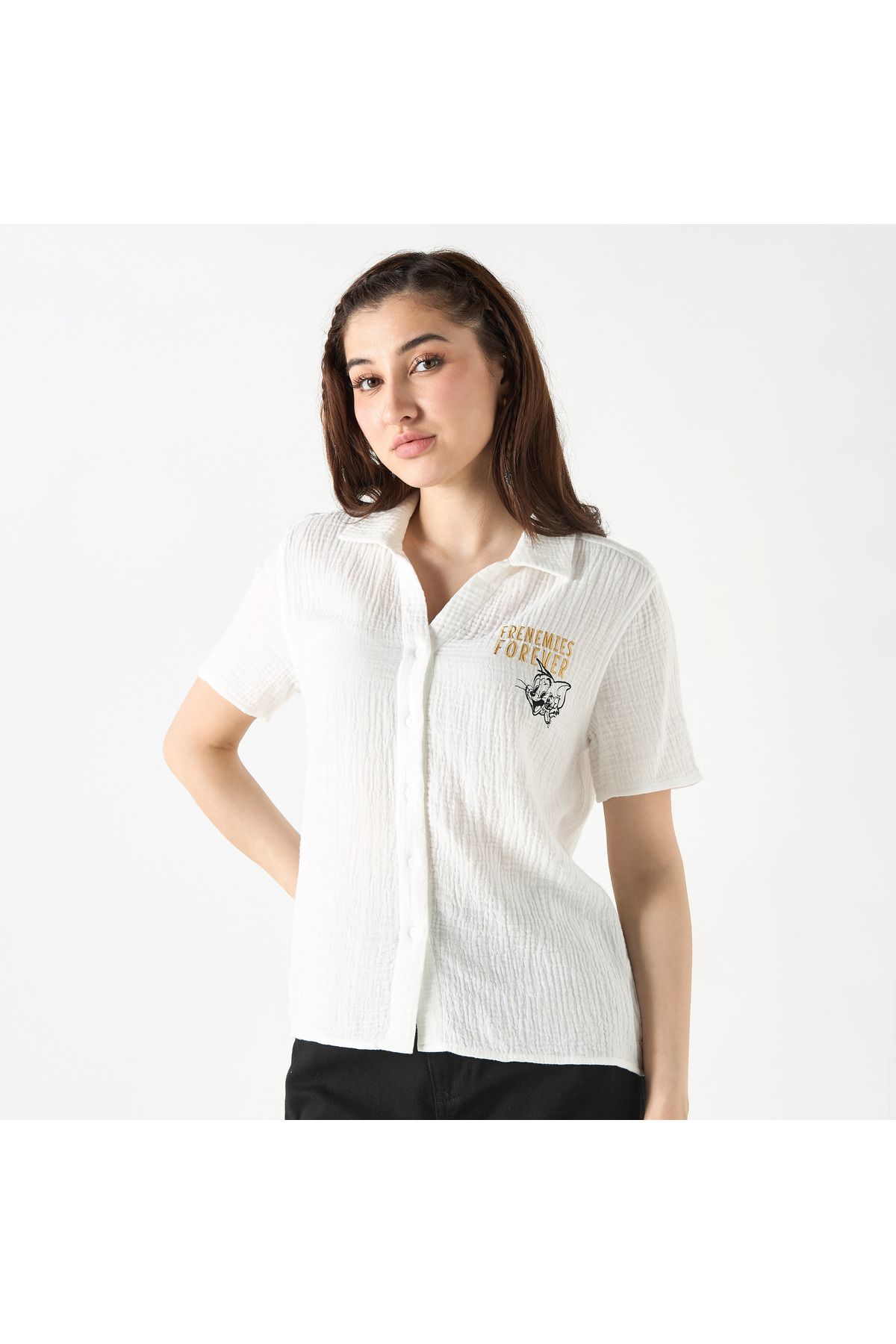 SP Characters-Tom and Jerry Embroidered Shirt with Short Sleeves 3