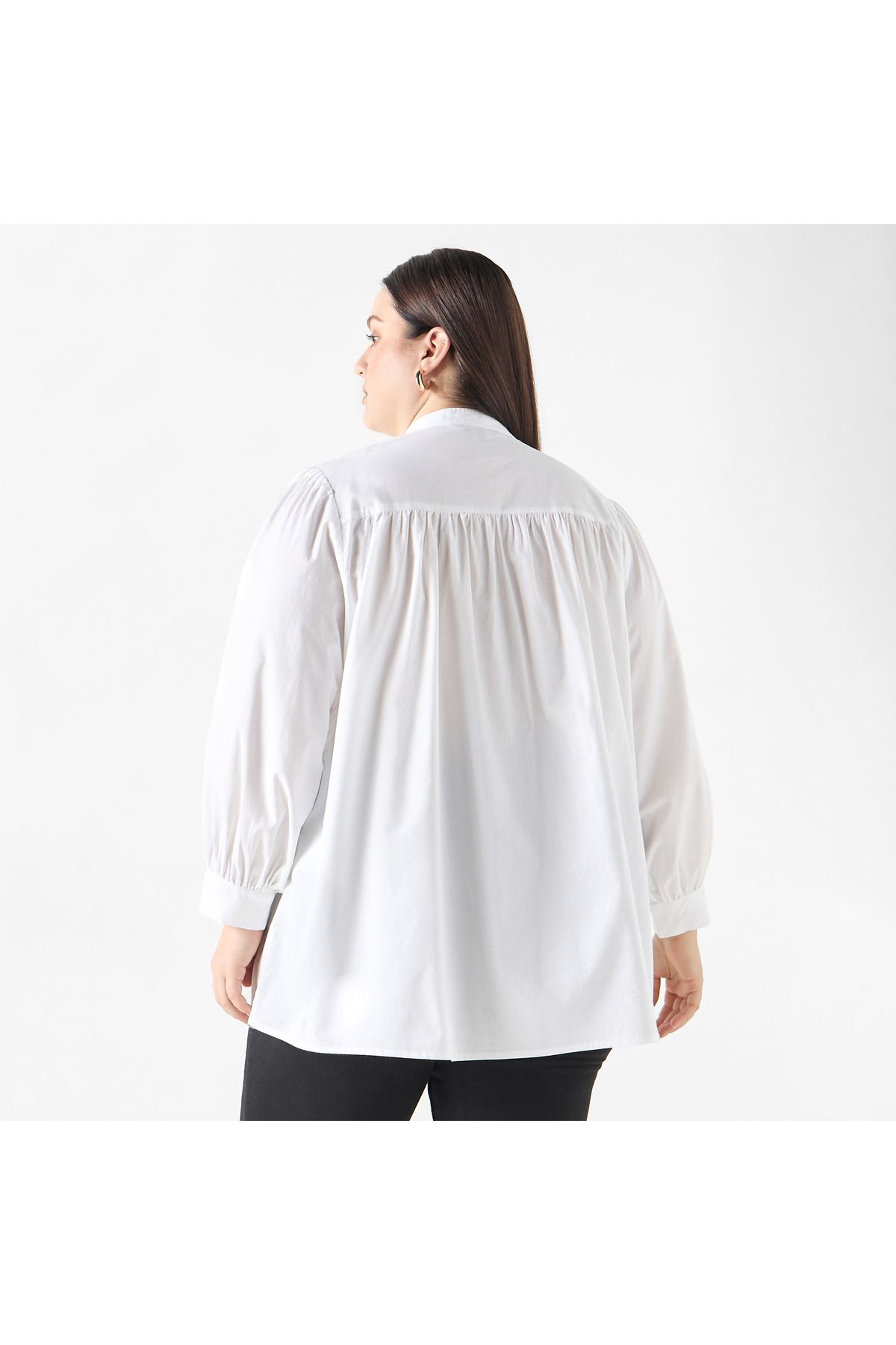 Ulla Popken-Plus Size Ulla Popken Embellished Shirt with Mandarin Collar and Long Sleeves 3