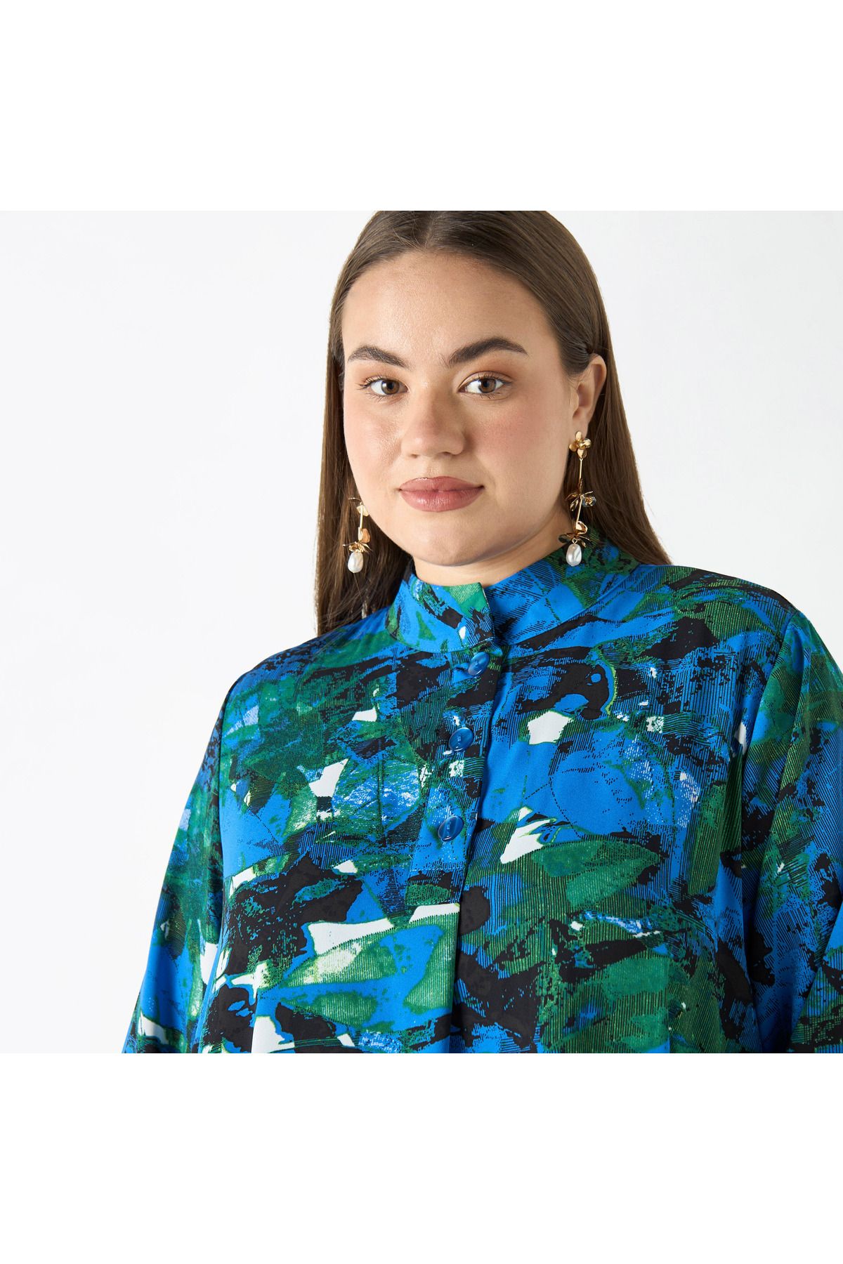 Ulla Popken-Plus Size Ulla Popken All-Over Print High Low Top with Long Sleeves 4