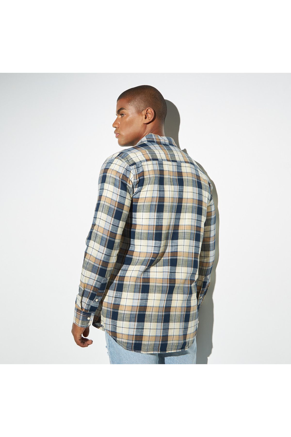 Lee Cooper-All-Over Checked Shirt with Pockets and Long Sleeves 2