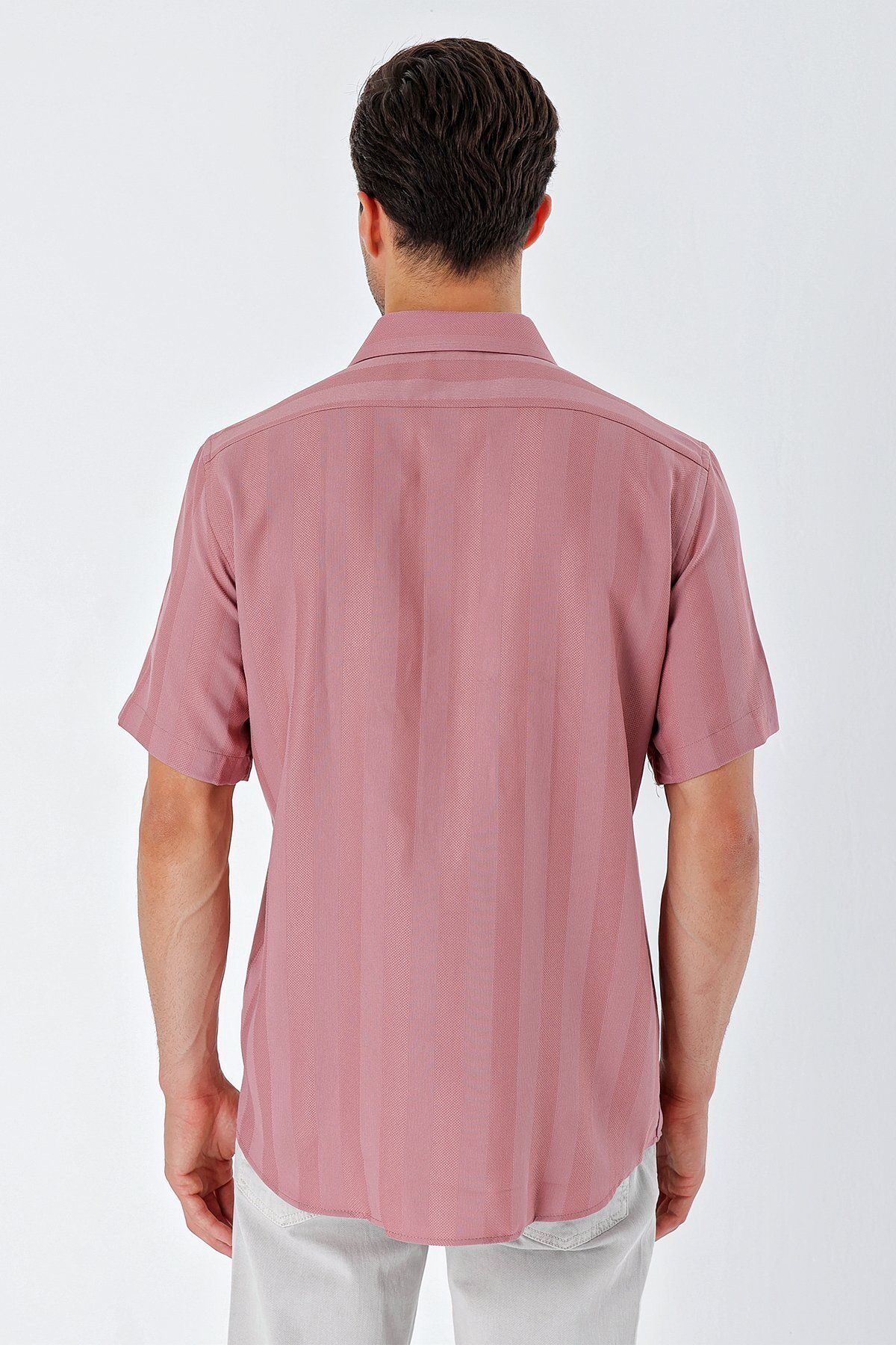 İmza-Dusty Rose Short Sleeve Patterned Dobby Solid Collar No Pocket Classic Comfort Fit Shirt 1004230204 4