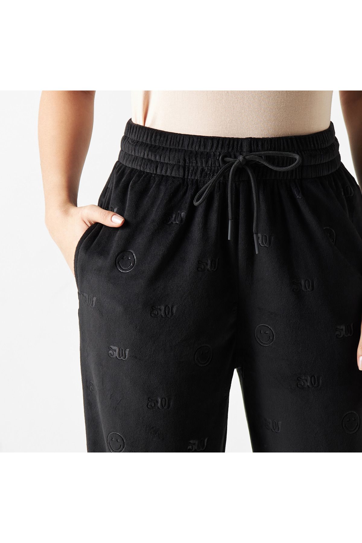 SP Characters-Smiley World Embossed Joggers with Drawstring Closure and Pockets 4
