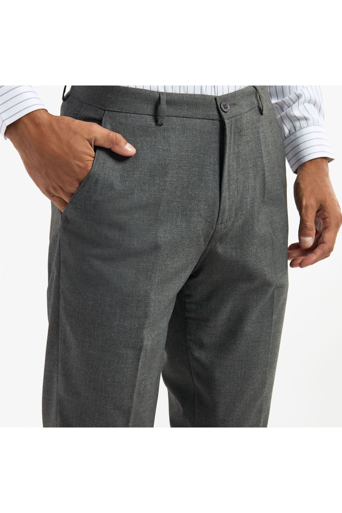 FAV-Regular Fit Flexi Waist Trousers with Pockets and Button Closure 4