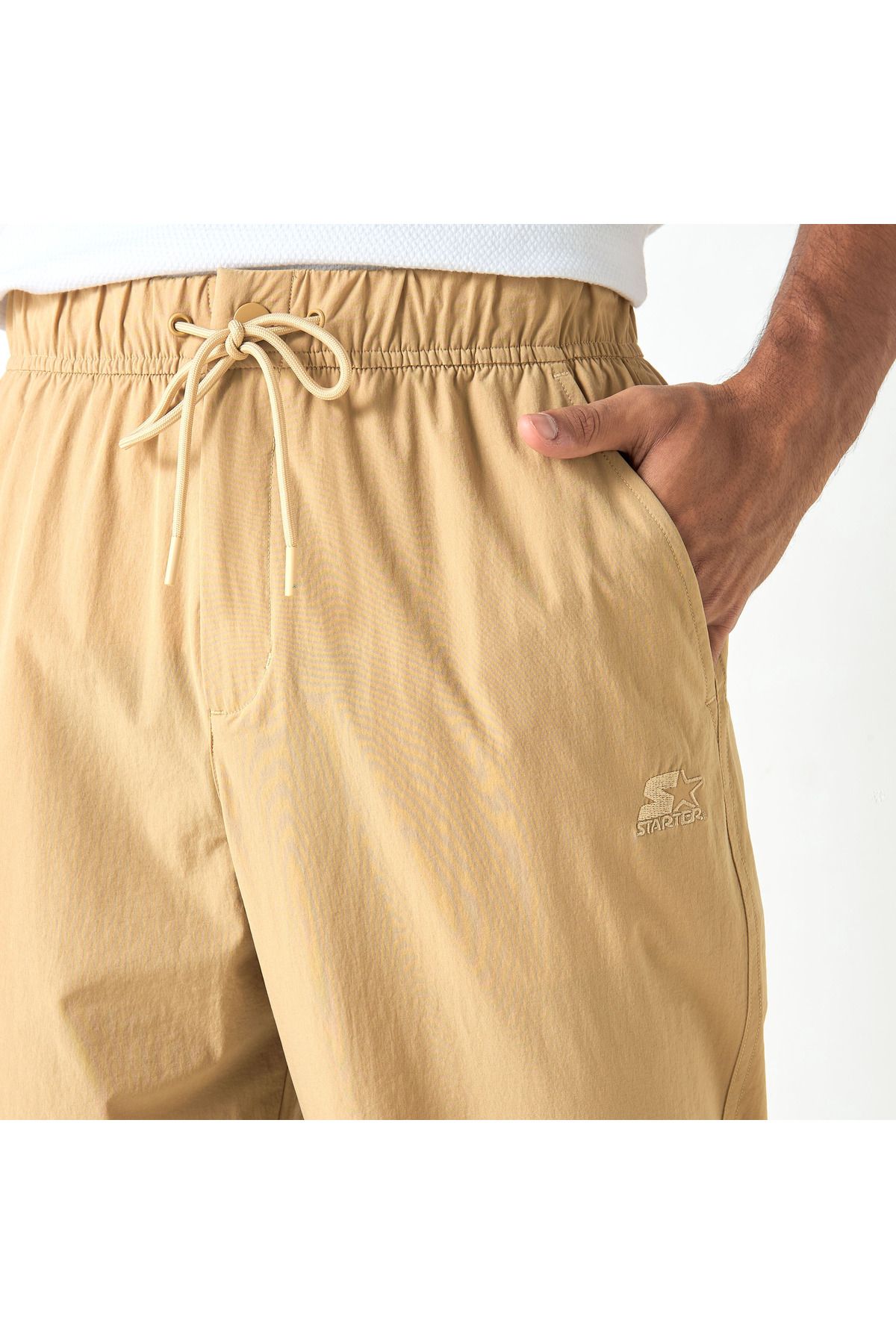Starter-Solid Flexi Waist Trousers with Drawstring Closure and Pockets 4