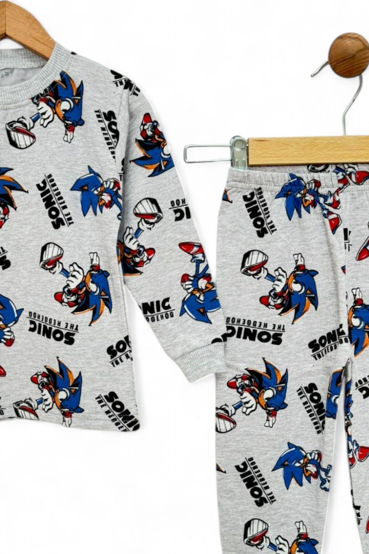 Ege Bebek-Boy's Sonic Printed Charded Medium Thickness Nightwear Set 1-8 Years 3