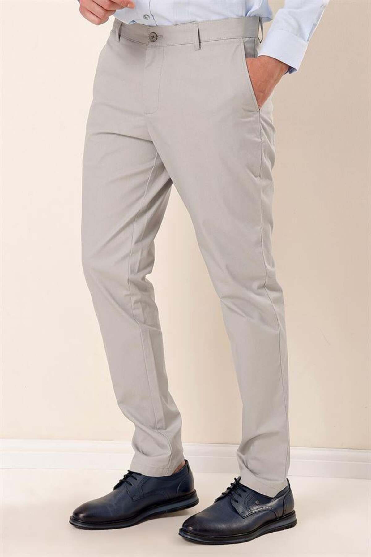 İmza-Blue Cotton Side Pocket Casual Comfort Fit Chino Trousers 1003230108 3