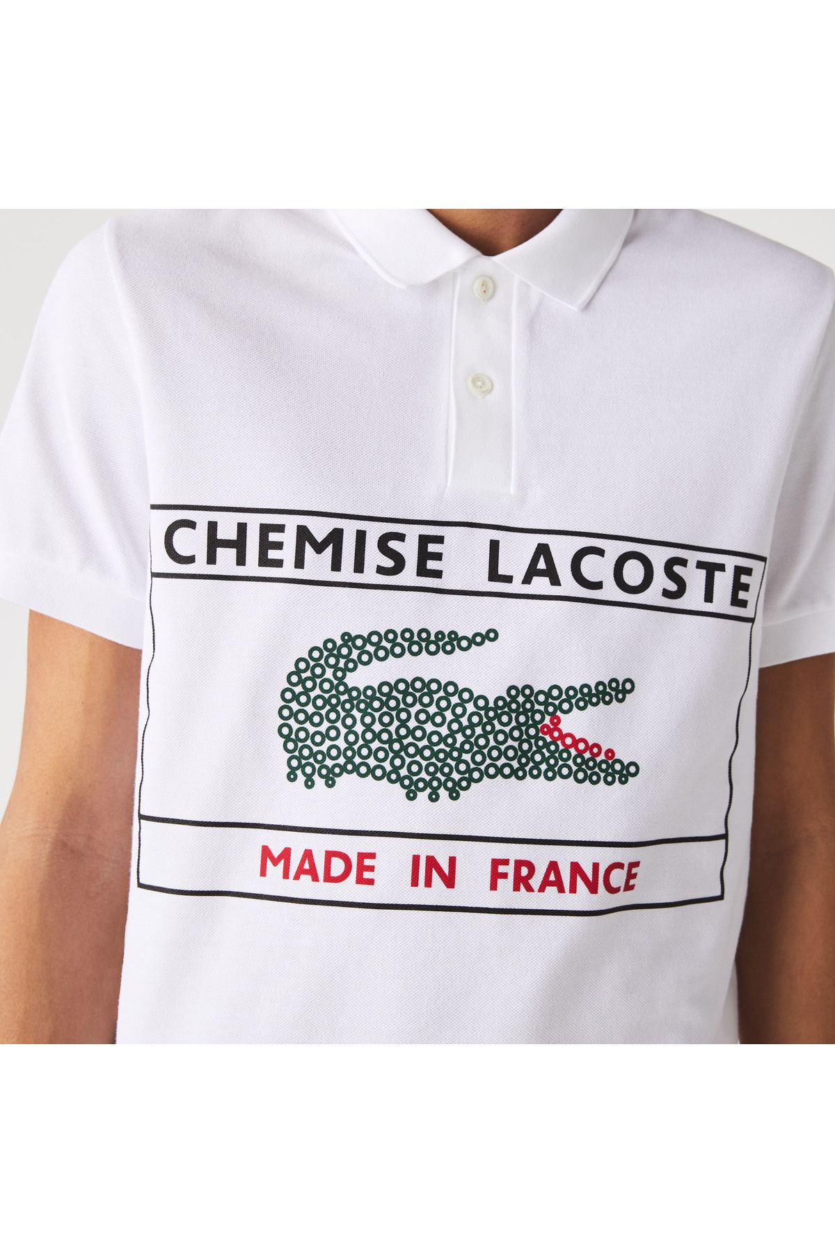 تی شرت یقه پولو مردانه چوگان سفید چاپی معمولی Lacoste