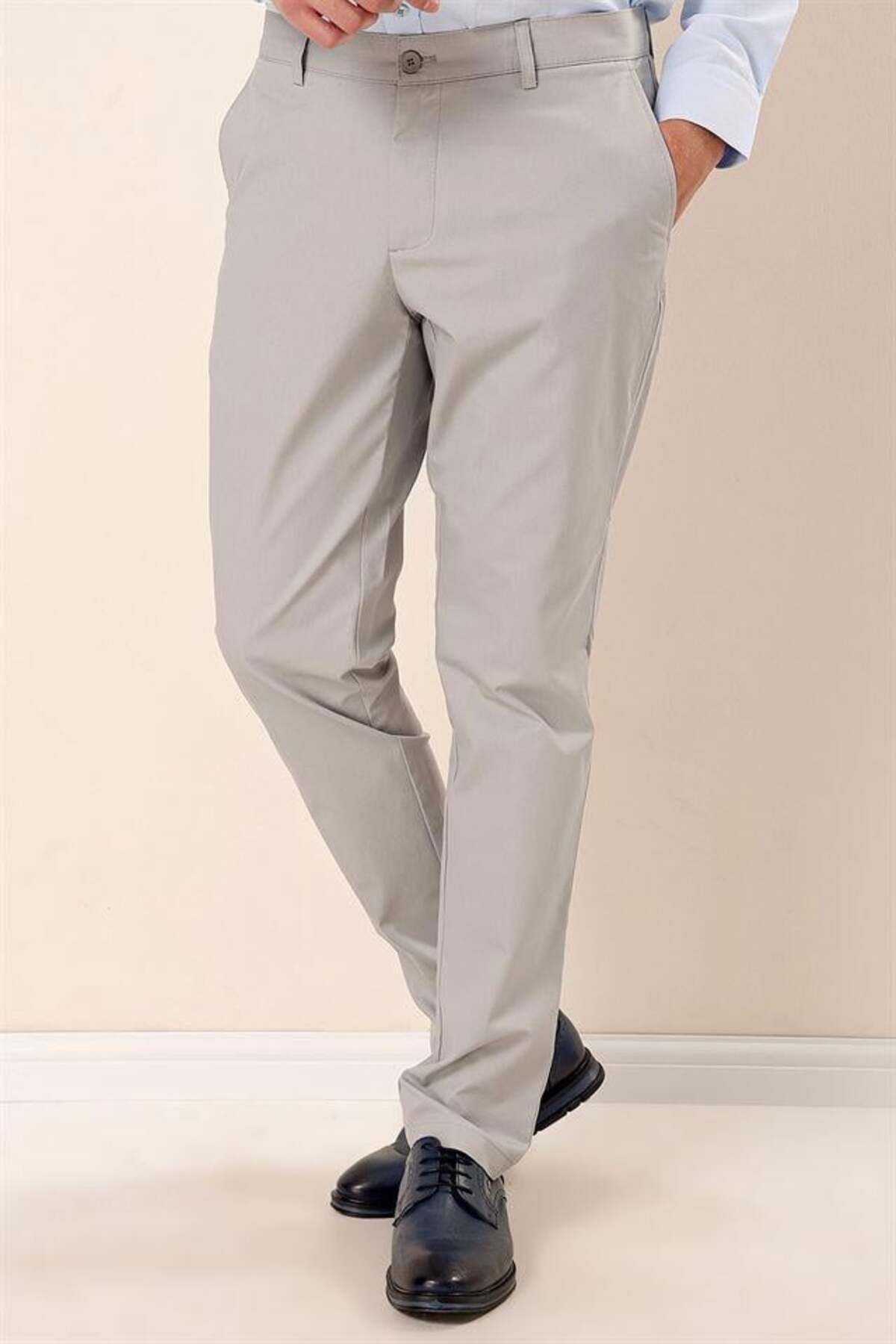 İmza-Blue Cotton Side Pocket Casual Comfort Fit Chino Trousers 1003230108 4