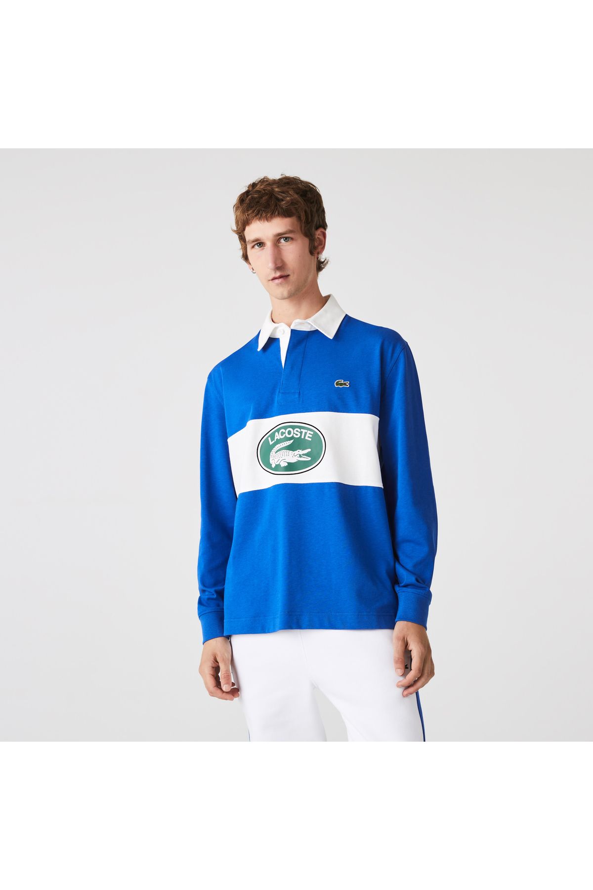 سویشرت آبی مردانه آستین بلند و طرح دار Lacoste