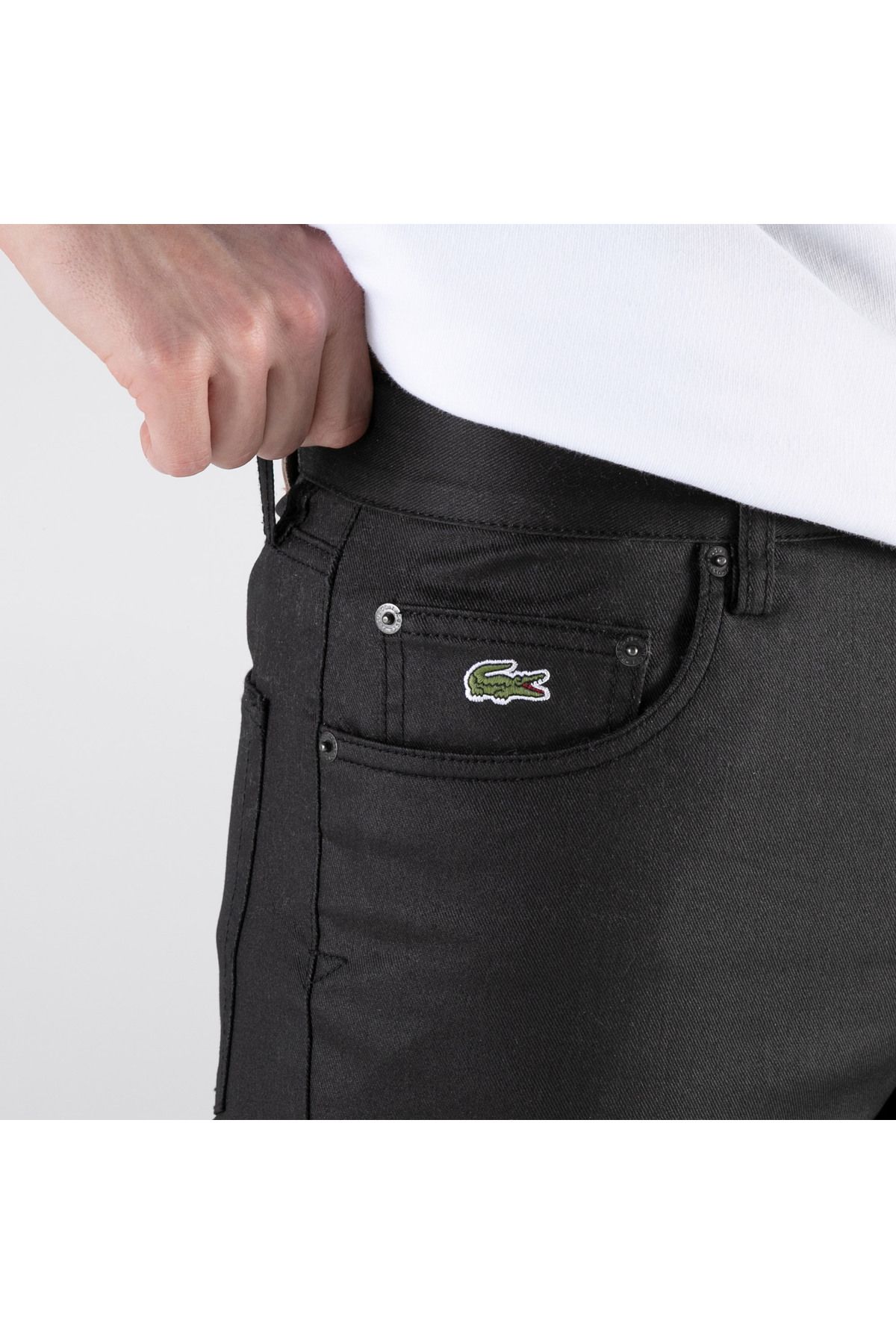 شلوار مشکی مردانه جین سیاه و سفید باریک Lacoste