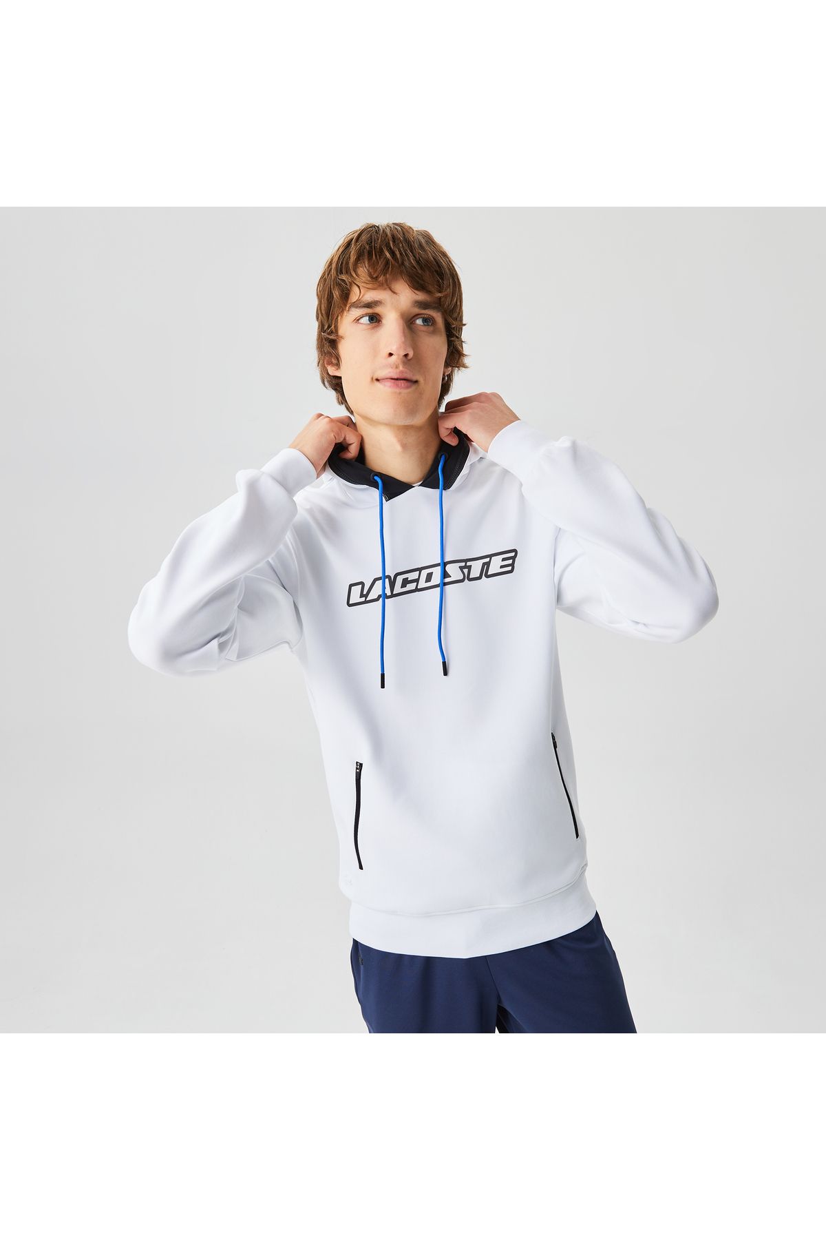 سویشرت سفید مردانه پیراهن با کلاه قابل تنظیم به طور منظم آقایان Lacoste