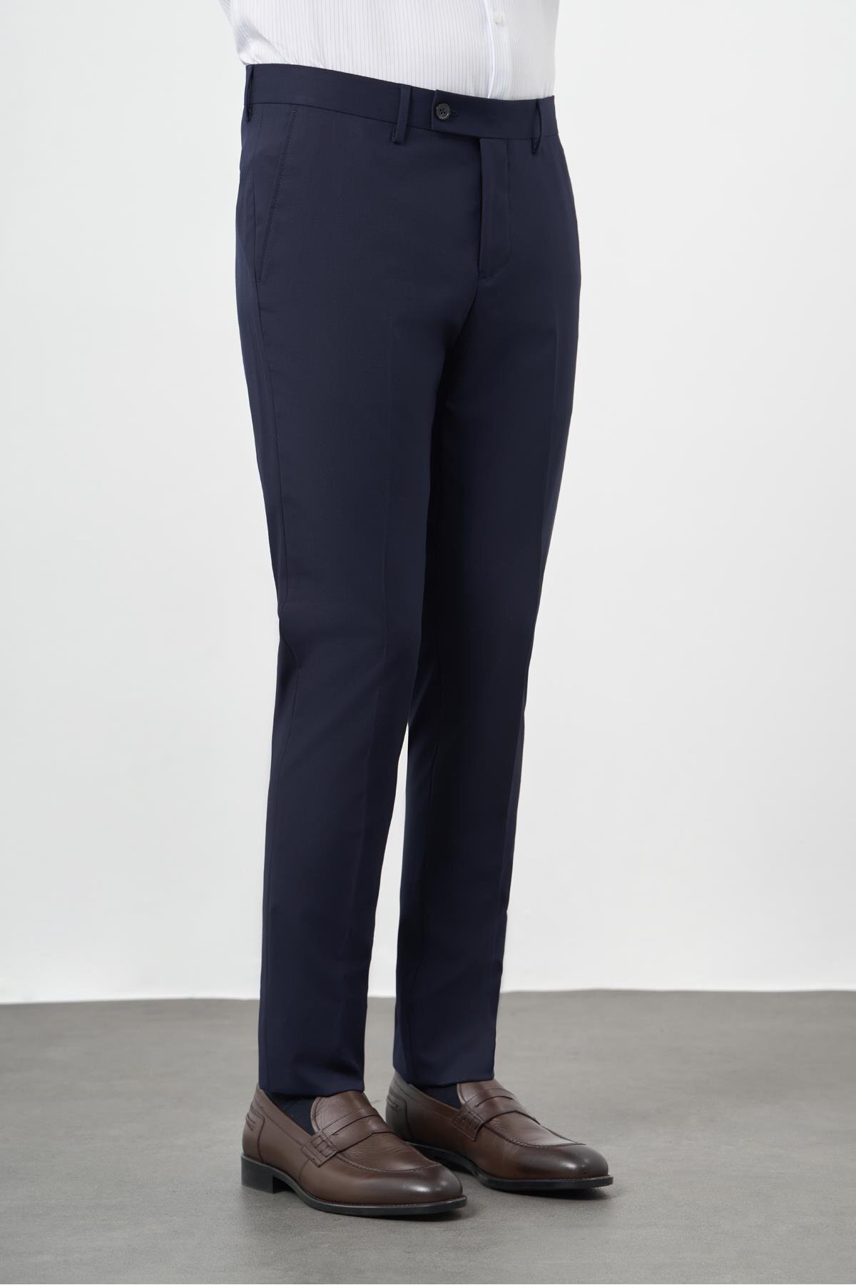 İmza Erkek Lacivert Esnek Yandan Cepli Slim Fit Pantolon 1003245313 görsel 2